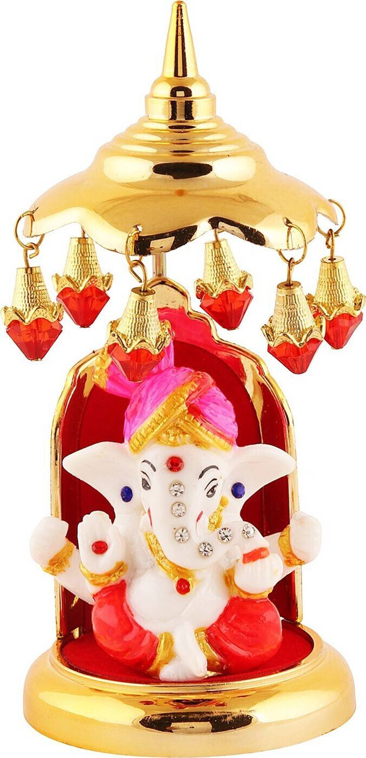 jagriti enterprise marble ganpati idol with gold plate umbrella for pooja, decor, car Decorative Showpiece - 14.986 cm
