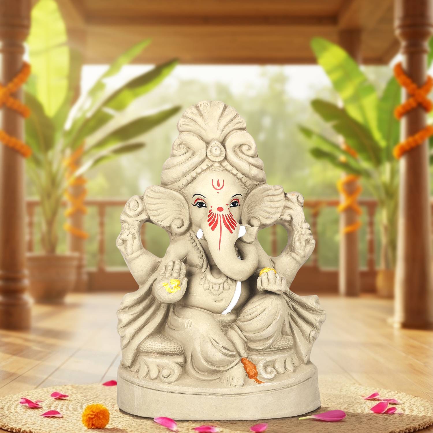 Cycle Pure 8-inch Eco-friendly Ganesh Idol for Ganesh Chaturthi with Agarbatti & Patka Decorative Showpiece - 20 cm