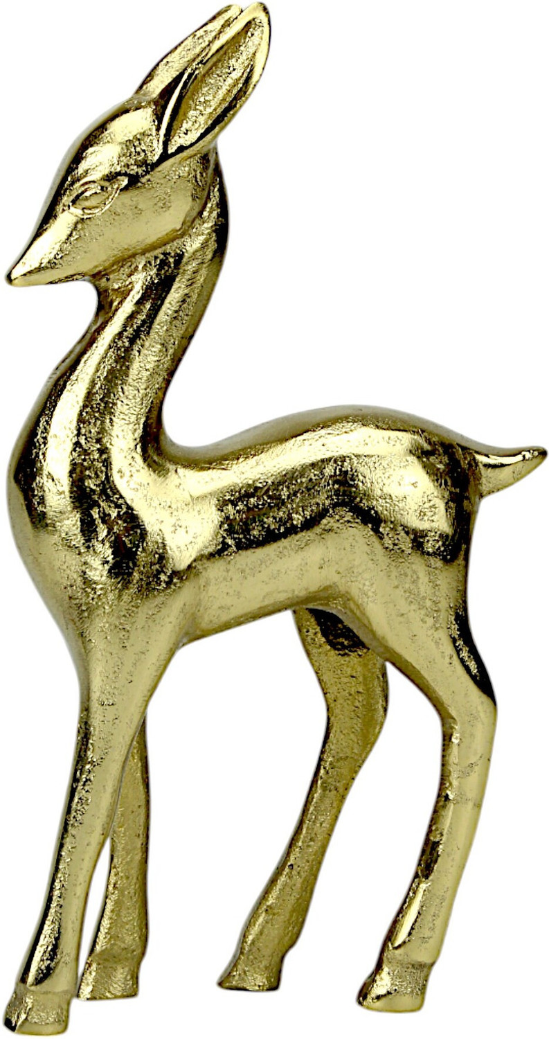 Image of Hind Decor Golden Aluminum Handcrafted Christmas Minimalistic Standing Deer Decorative Showpiece - 20.5 cm