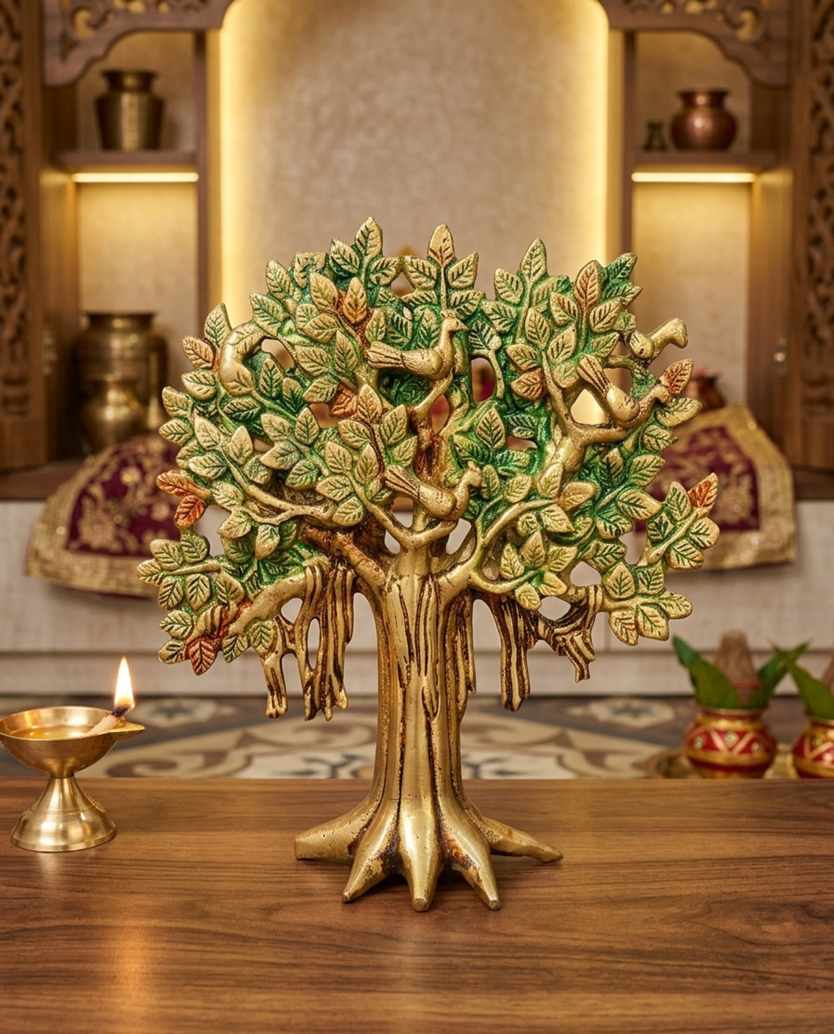 Image of Sunpic Pure Brass Kalpavriksha Tree Coloured Decorative Showpiece - 22 cm