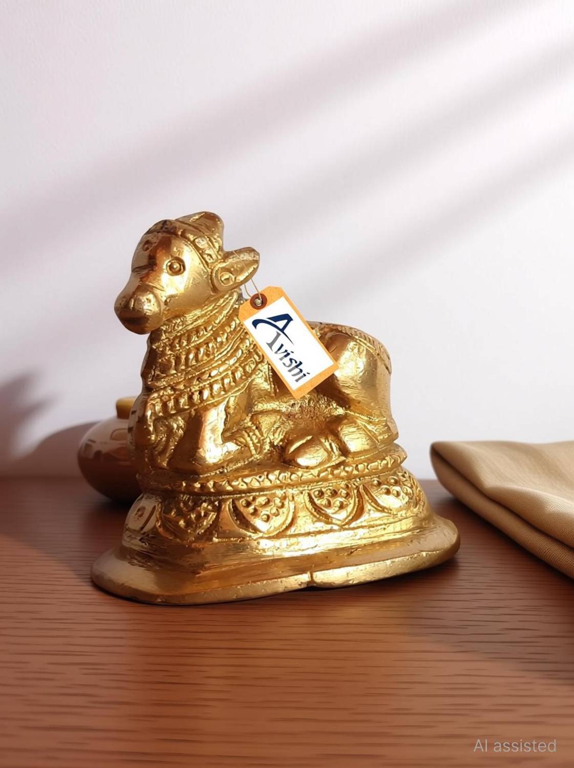 Avishi Brass Nandi God Idol, Shiva Vahana Nandi (200g approx) Decorative Showpiece  -  4 cm
