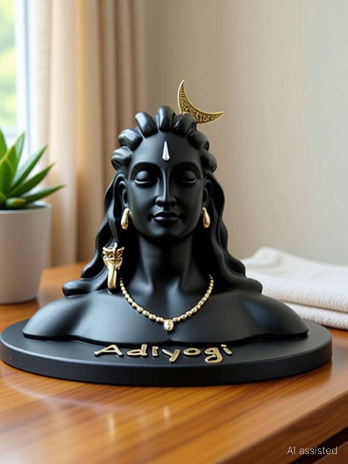 AADHAN TRADERS Adiyogi Shiva God Idols Statue for car dashboard Decor - 11cm (Resin, Black) Decorative Showpiece - 11 cm