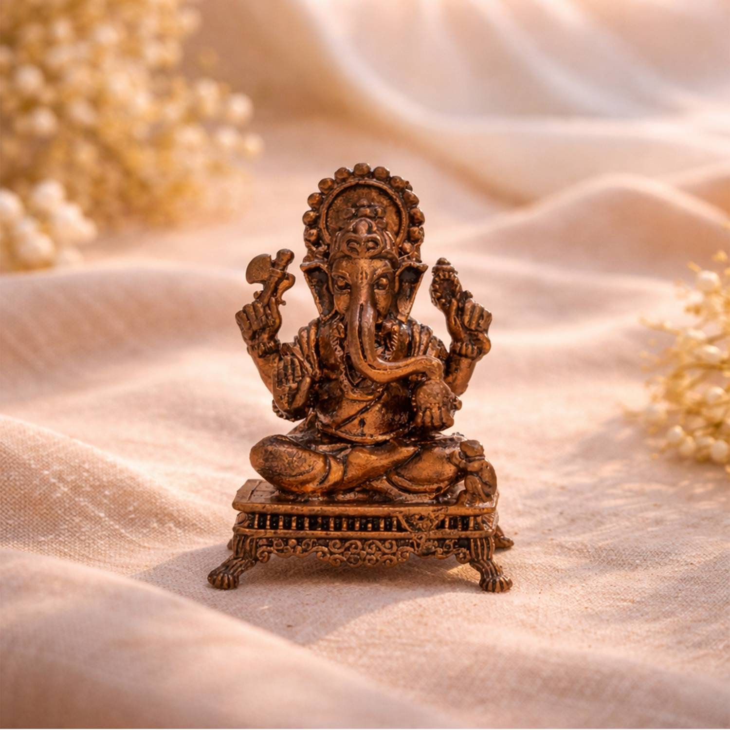 POSHIFY Pure Copper Ganeshji Idol | Traditional, Handcrafted Ganeshji Copper Murti Decorative Showpiece - 6 cm
