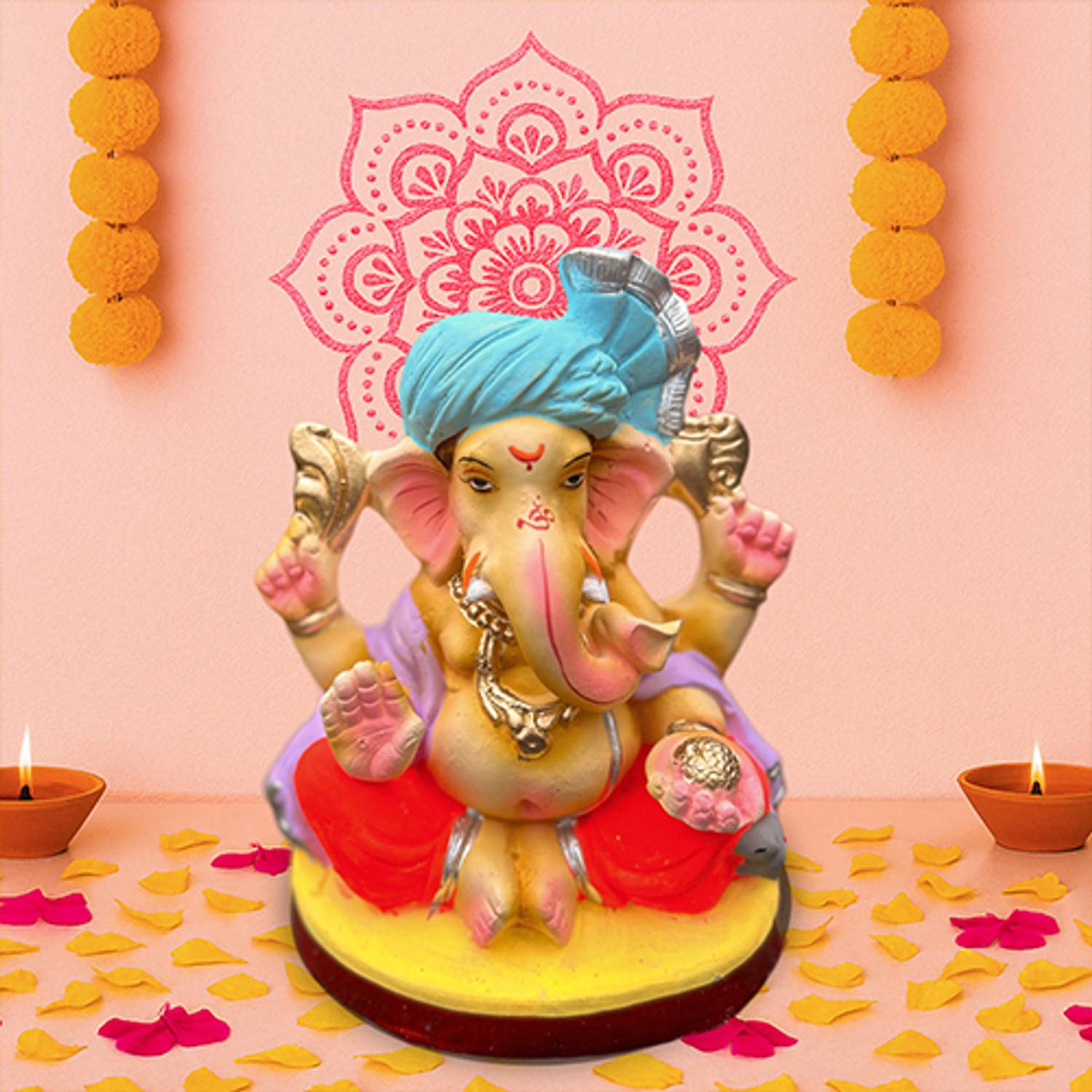 Aksharveda Eco-friendly Ganpati Idol for Ganesha Chaturthi - 6 inches Ganpati idol for puja Decorative Showpiece - 15 cm
