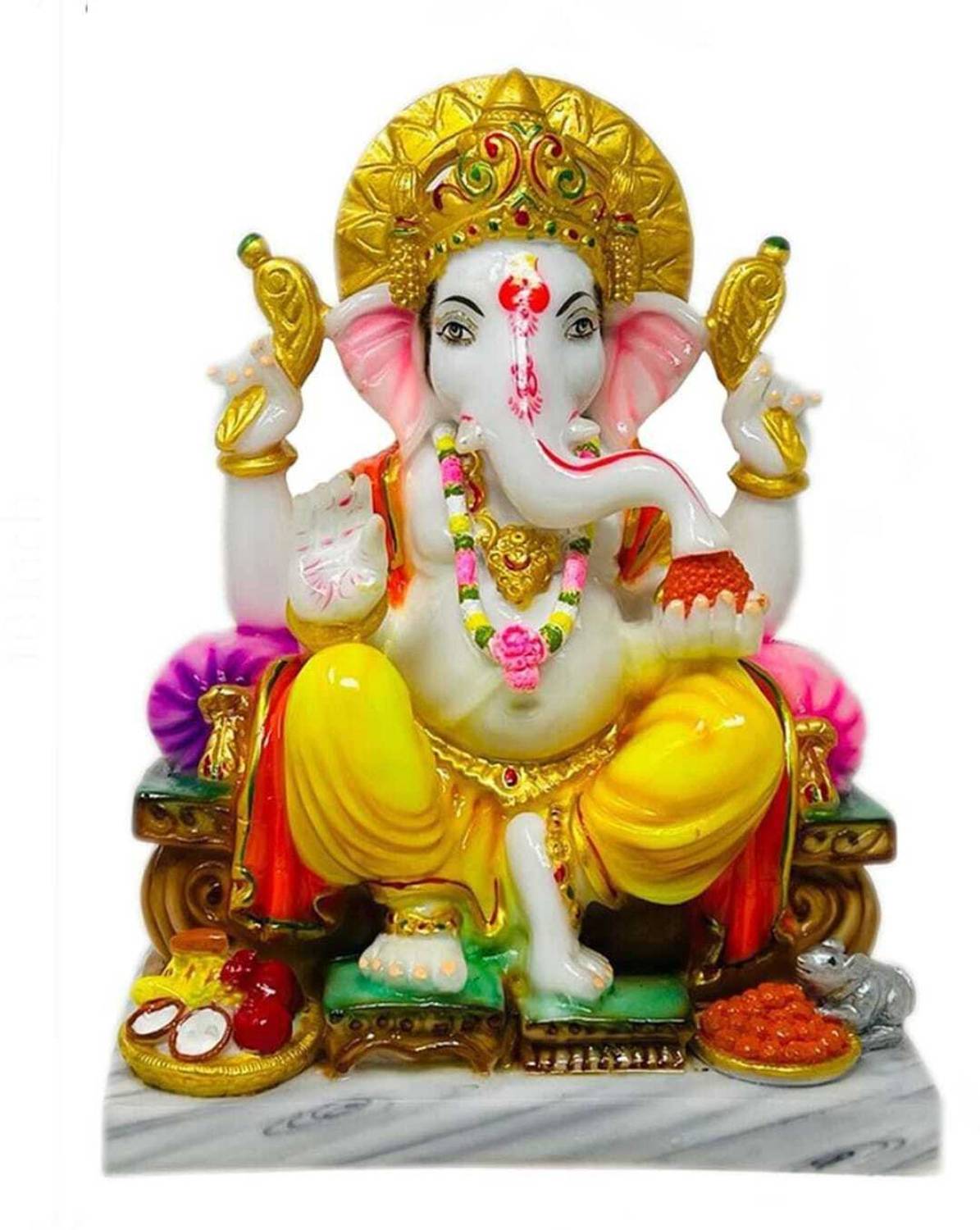 HUBZONES Marble Dust Lord Ganesha Statue Ganpati Idol Multicolor Decorative Showpiece  -  28 cm
