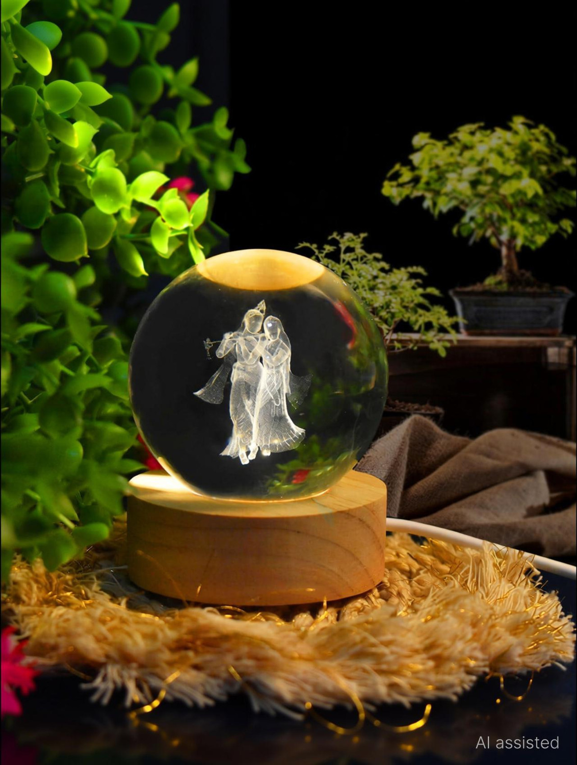 Image of DHRUTI ENTERPRISE 3D RADHA KRISHNA CRYSTAL BALL Decorative Showpiece - 6 cm