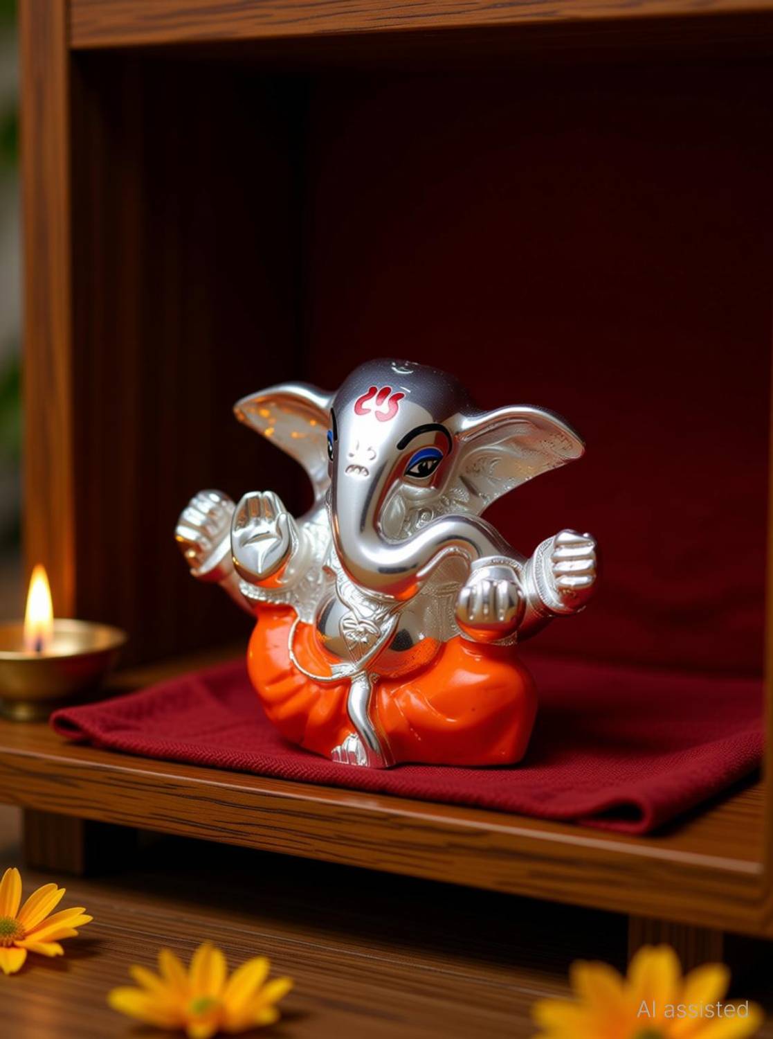 Neodrift Ganesh Idol for Car Dashboard (Real 24kt & 999 Silver Plated) Decorative Showpiece - 5 cm