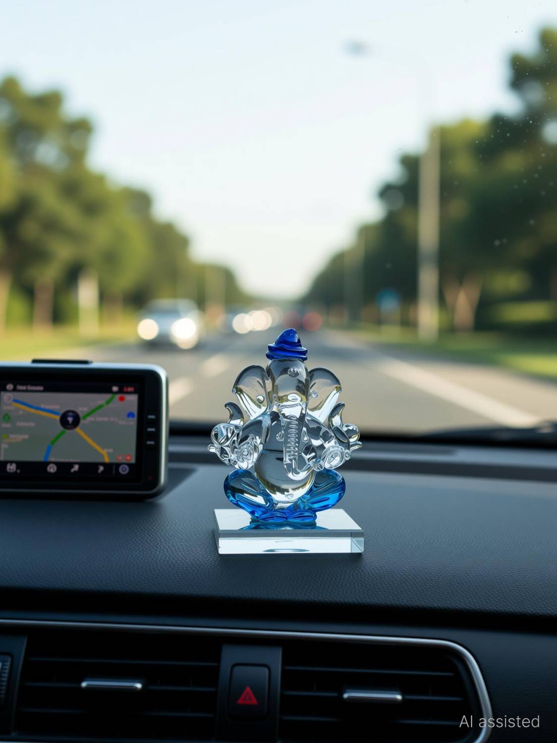 OURVIC Both Side Face Blessing Ganesha Idol For Car Dashboard Gift Table and Home Decor Decorative Showpiece - 8 cm