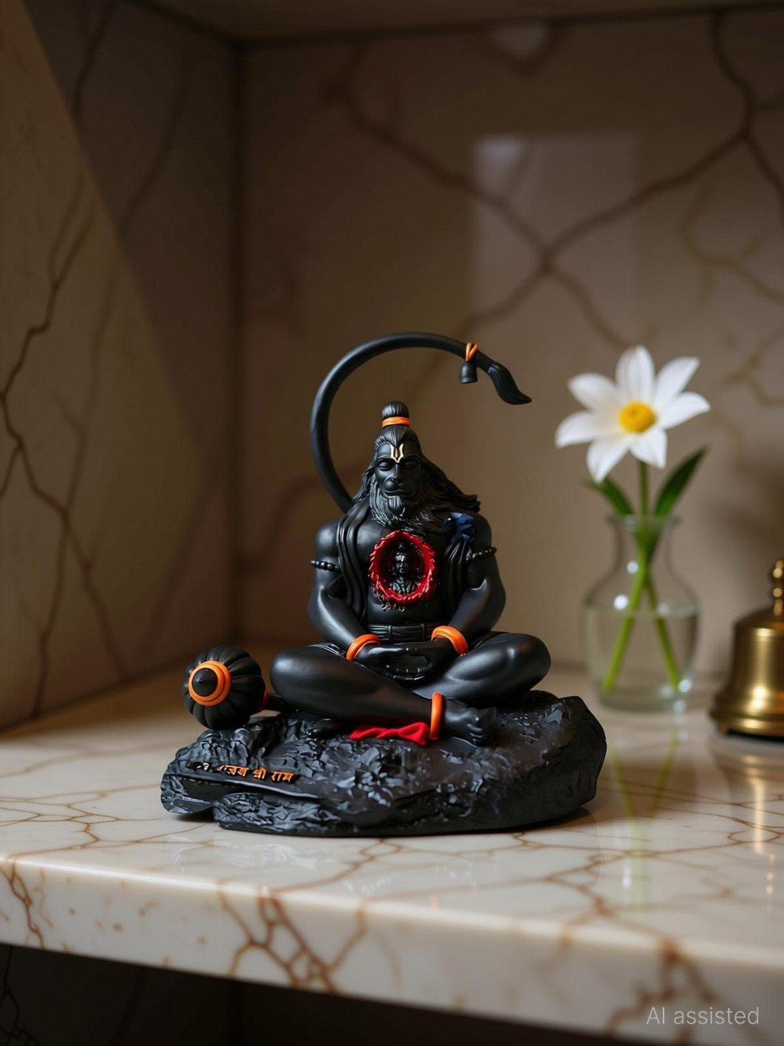 Image of Tiny Shiny Hanuman Ji Meditating Idol for Car Dashboard Pooja Gift Living Room Decorative Showpiece - 7 cm
