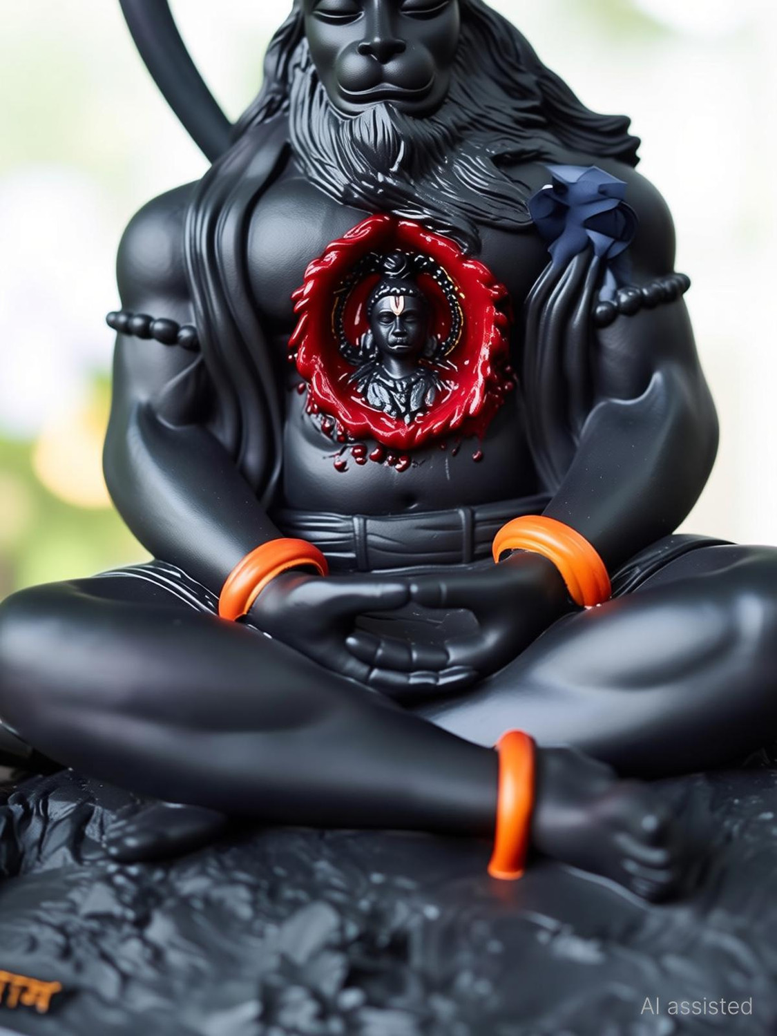 Image of Tiny Shiny Hanuman Ji Meditating Idol for Car Dashboard Pooja Gift Living Room Decorative Showpiece - 7 cm