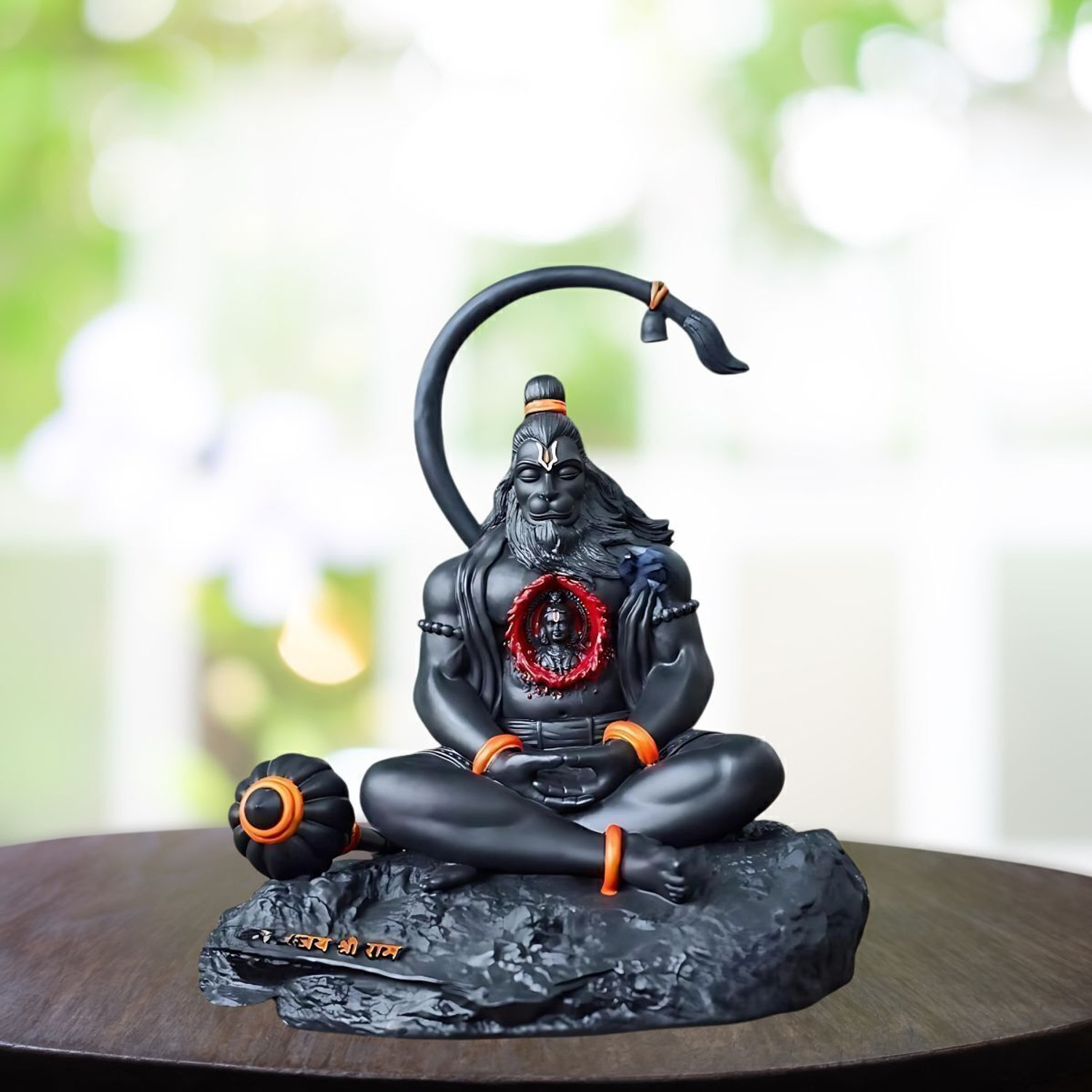 Image of Tiny Shiny Hanuman Ji Meditating Idol for Car Dashboard Pooja Gift Living Room Decorative Showpiece - 7 cm