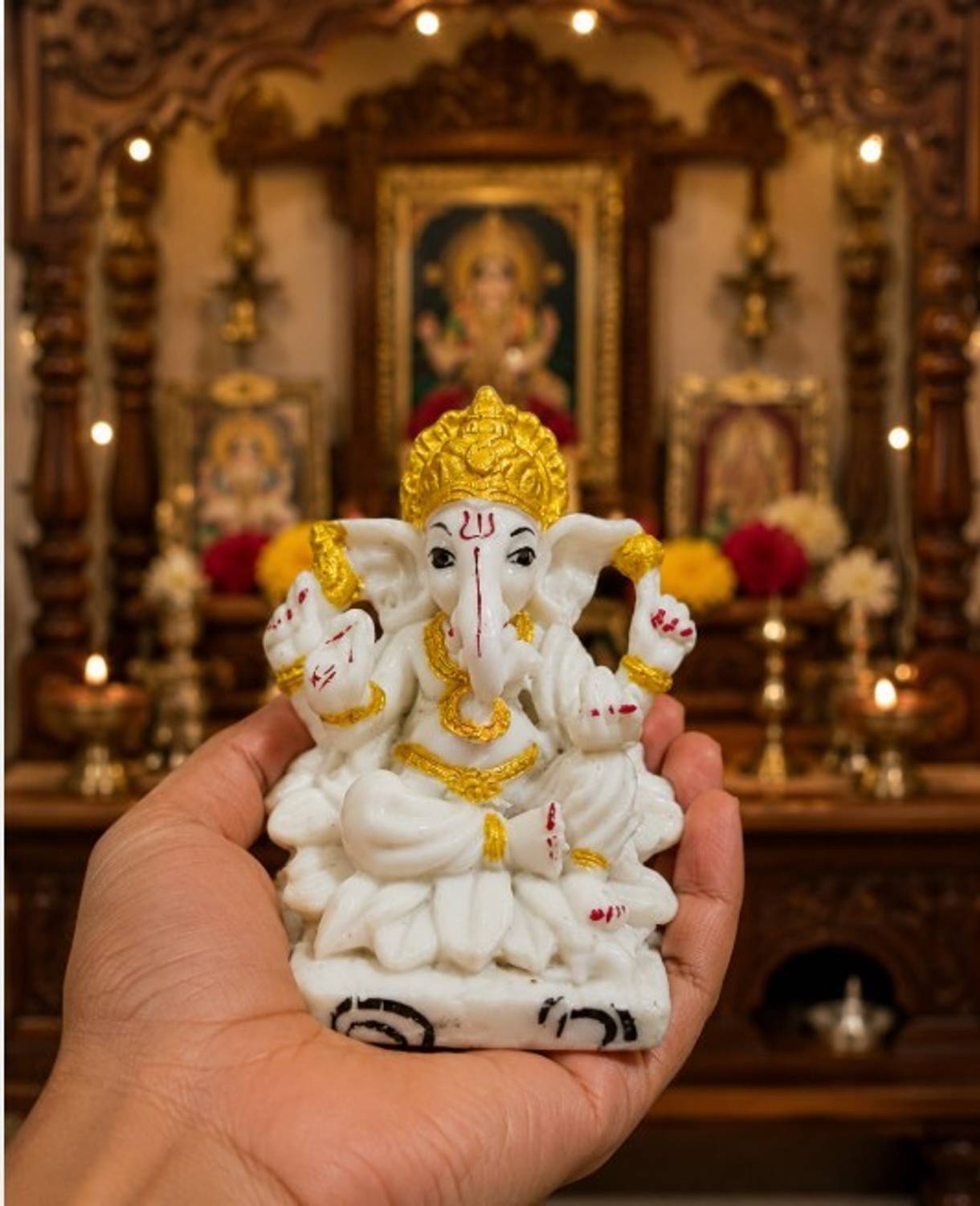 Tanvi creations Lord Ganpati Marble Finish God Idol Statue for Home, Office, Car, Gifting Decorative Showpiece - 8 cm