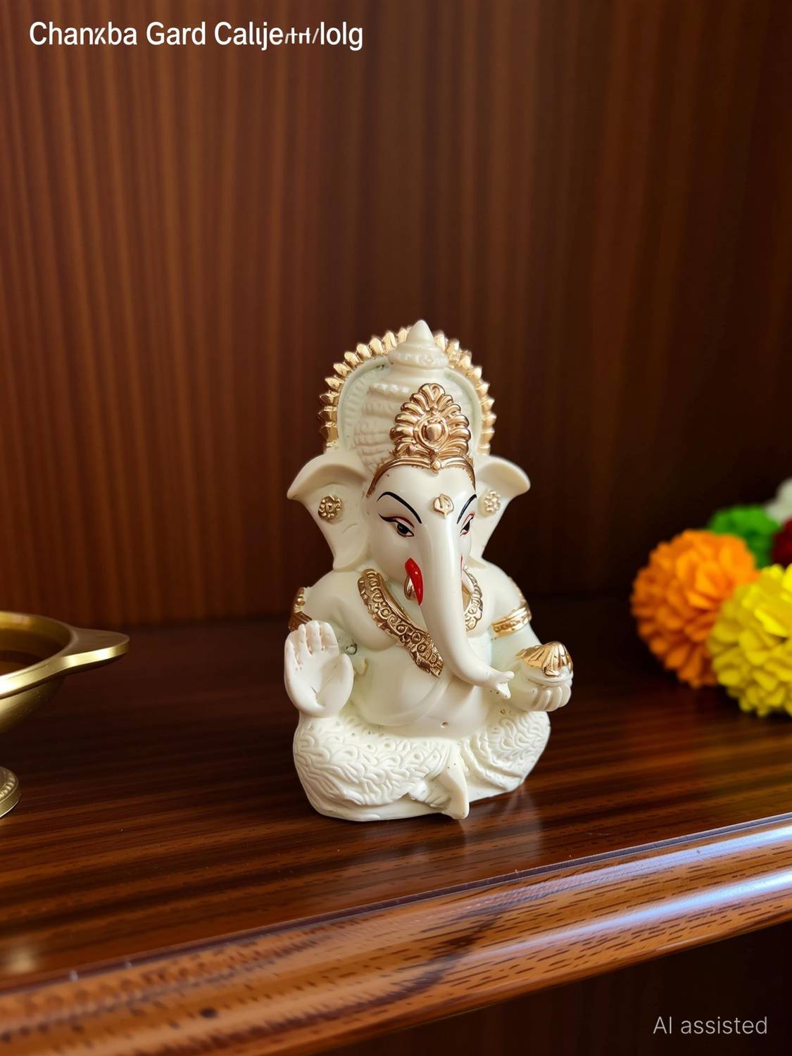 Chank Ganesha for Car Dashboard Ganesh Statue Decorative Showpiece  -  10 cm