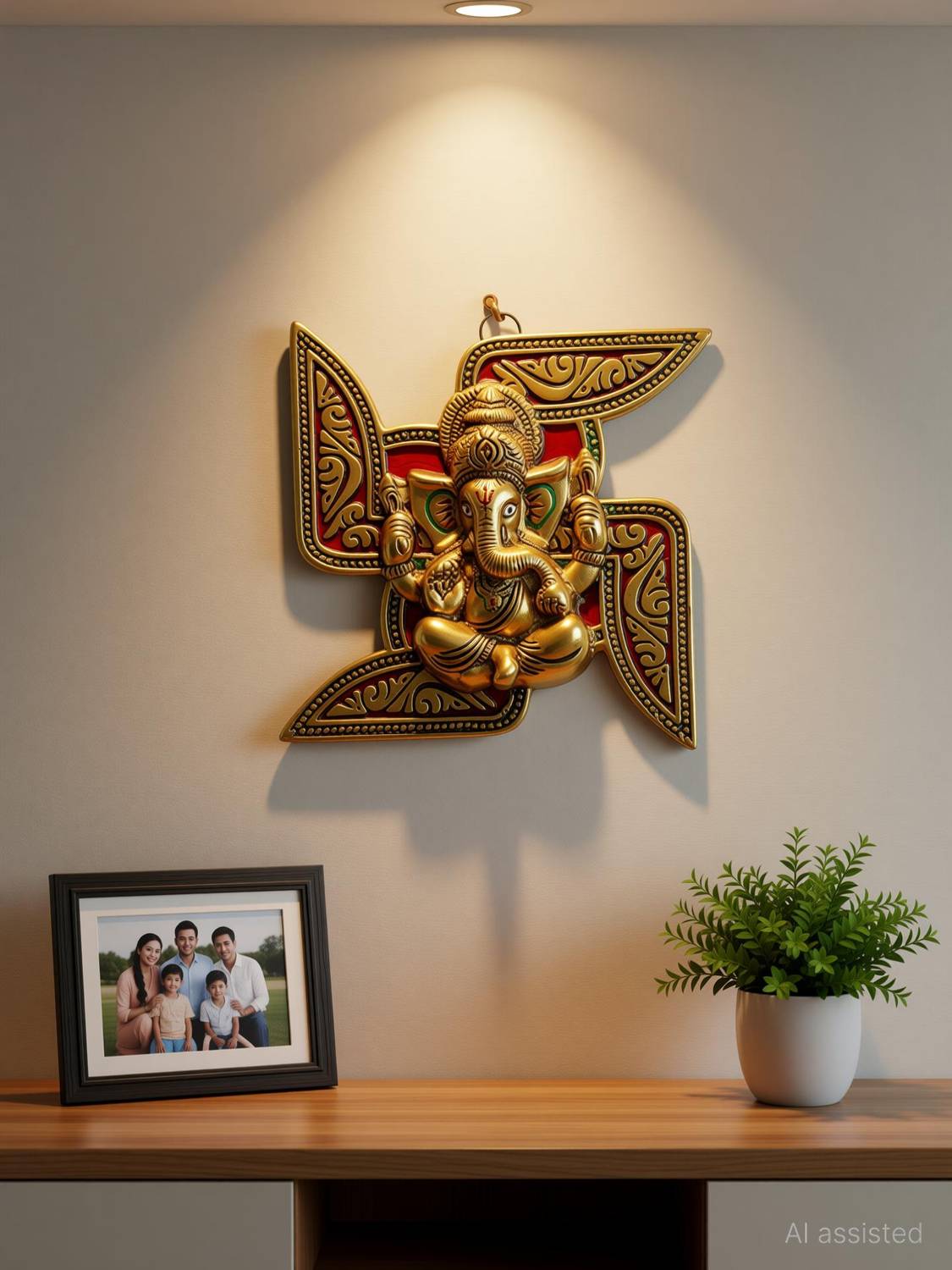 SP Handicrafts Wall Hanging Ganesha Placed On Swastik Decorative Showpiece - 12 cm