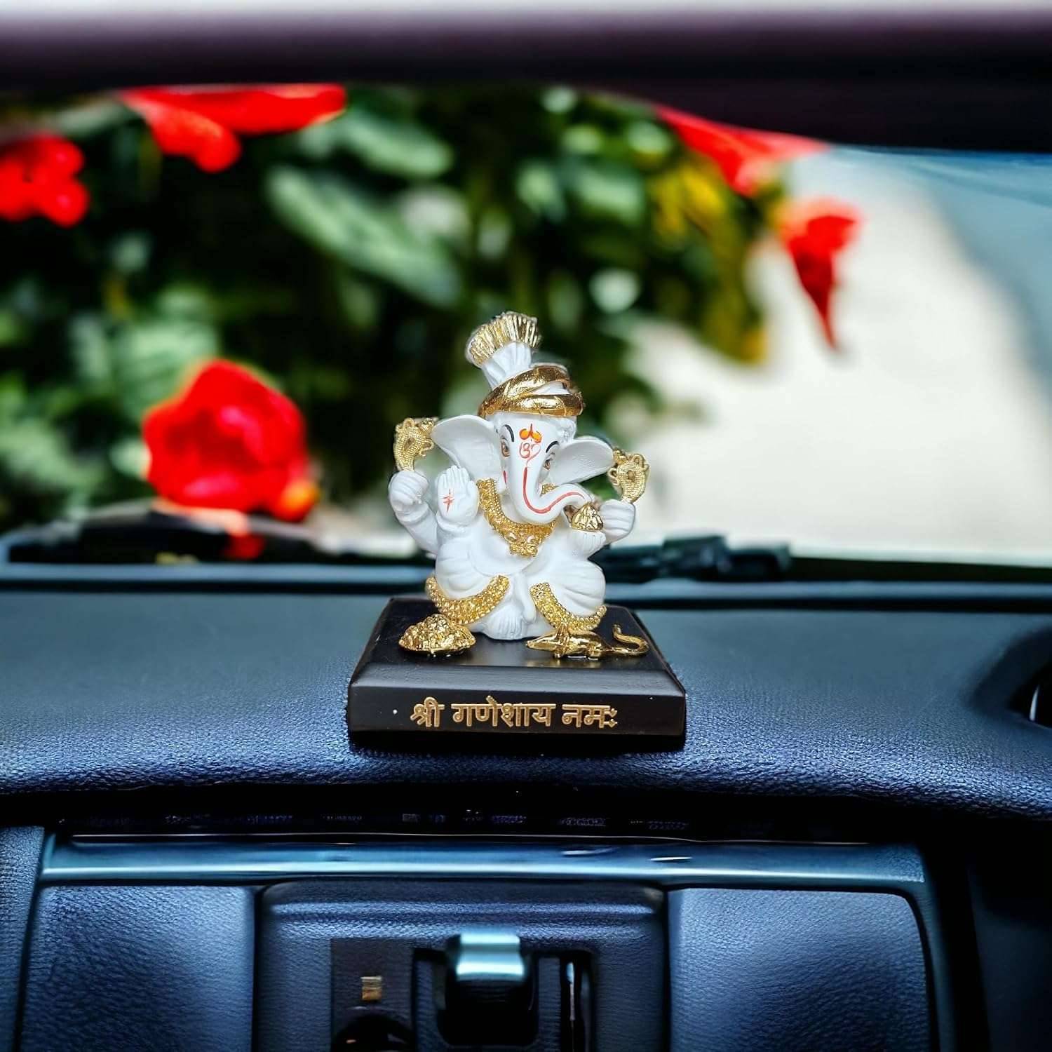 SAUDEEPINDIA Gold Plated Ganesh Idol Decorative Showpiece for Home Office Car Decorative Showpiece - 5 cm