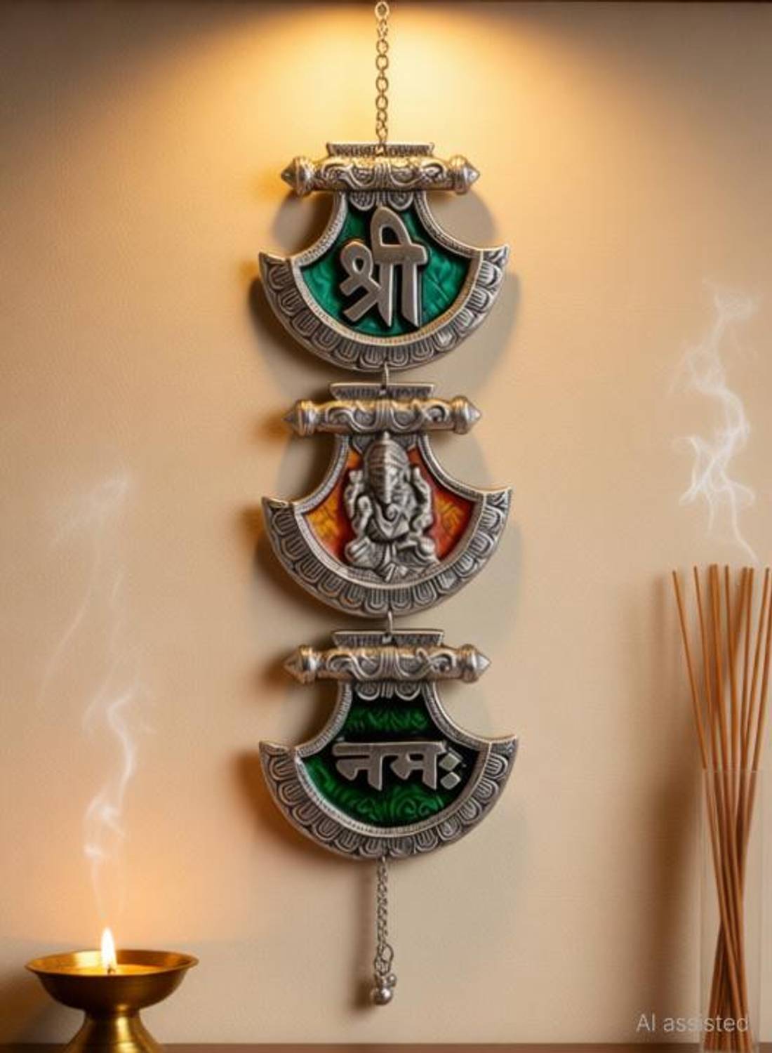 KridayKraft Prince Home Decor & Gifts Wall Hanging Shri Ganesha Namah Farsa white metal silver plated for home decor Exclusive Gifts of corporate gift,Diwali,use Warming gift Decorative Showpiece - 23 cm