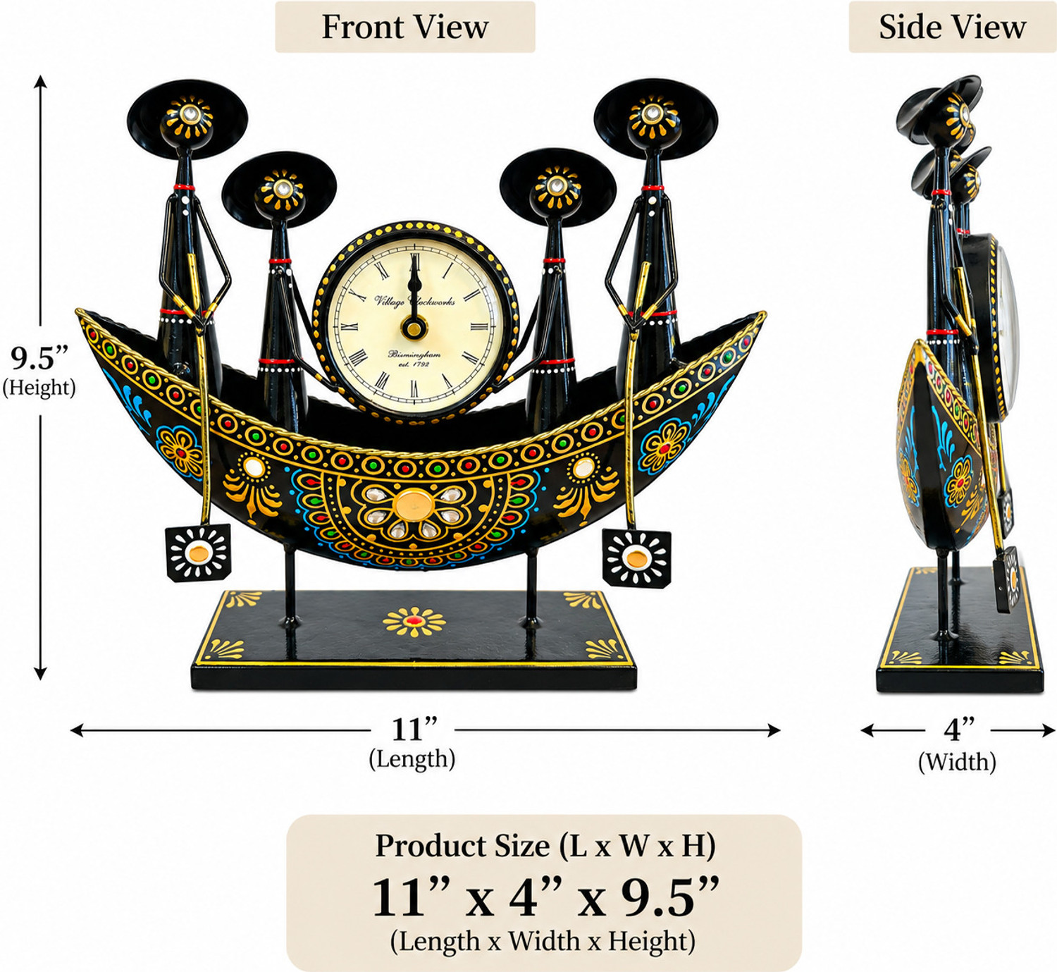 Image of The SK Creative Arts Boat Shaped Decorative Table Clock with Multi Candle Holder Artistic Decorative Showpiece - 5 cm