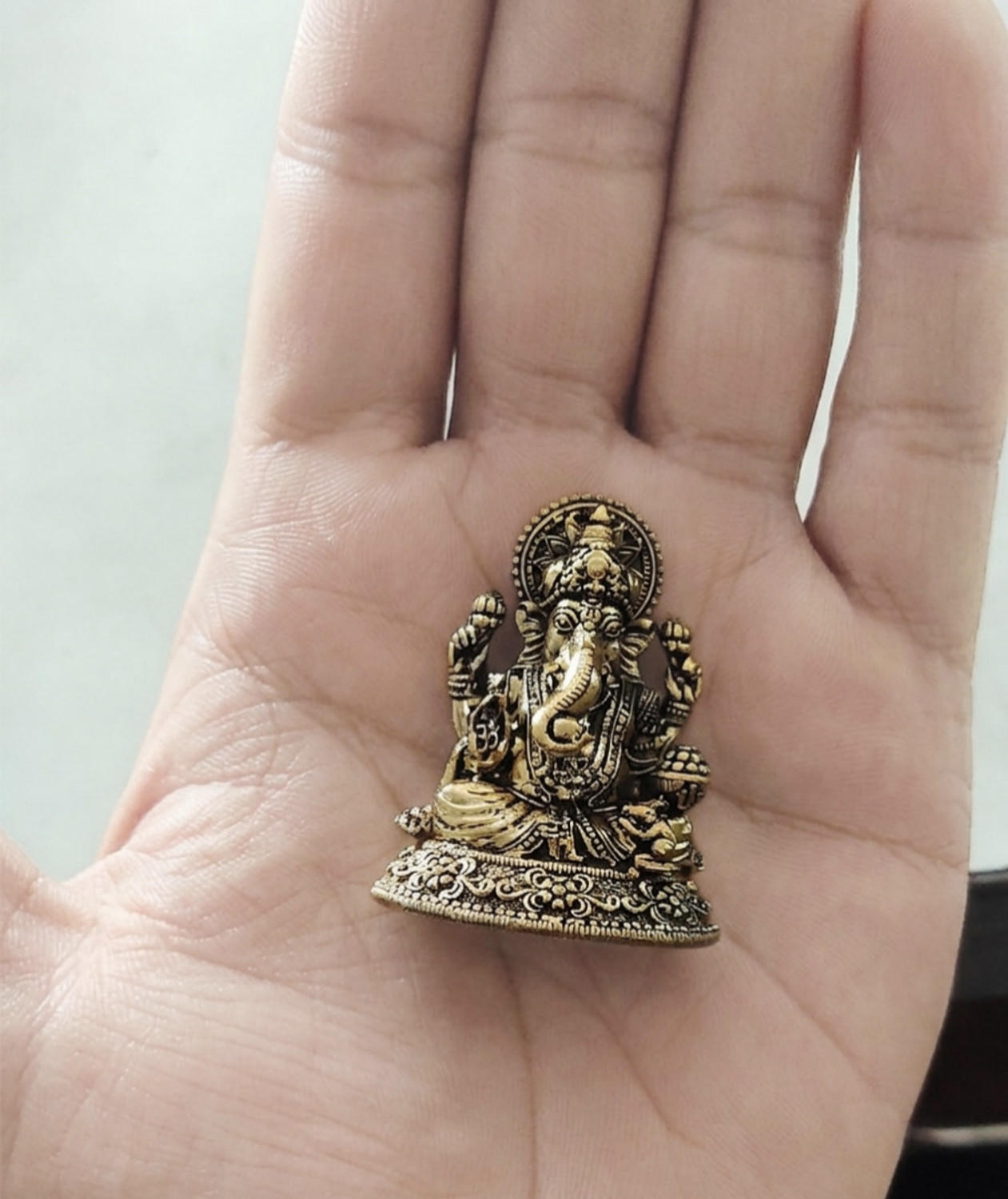 Image of kingsman Brass Ganesha Statue Elegant and Sacred Temple Decor | Decorative Idol - 4cm Decorative Showpiece - 4 cm