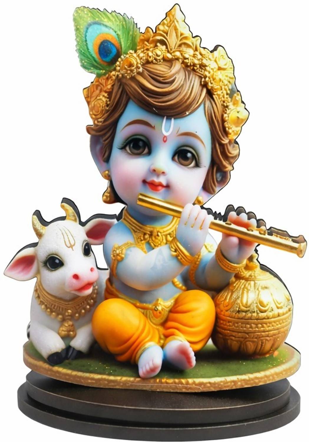 Adiguru Krishna with Cow MDF Idol for Office Desk, Car & Home Decor Decorative Showpiece  -  10 cm