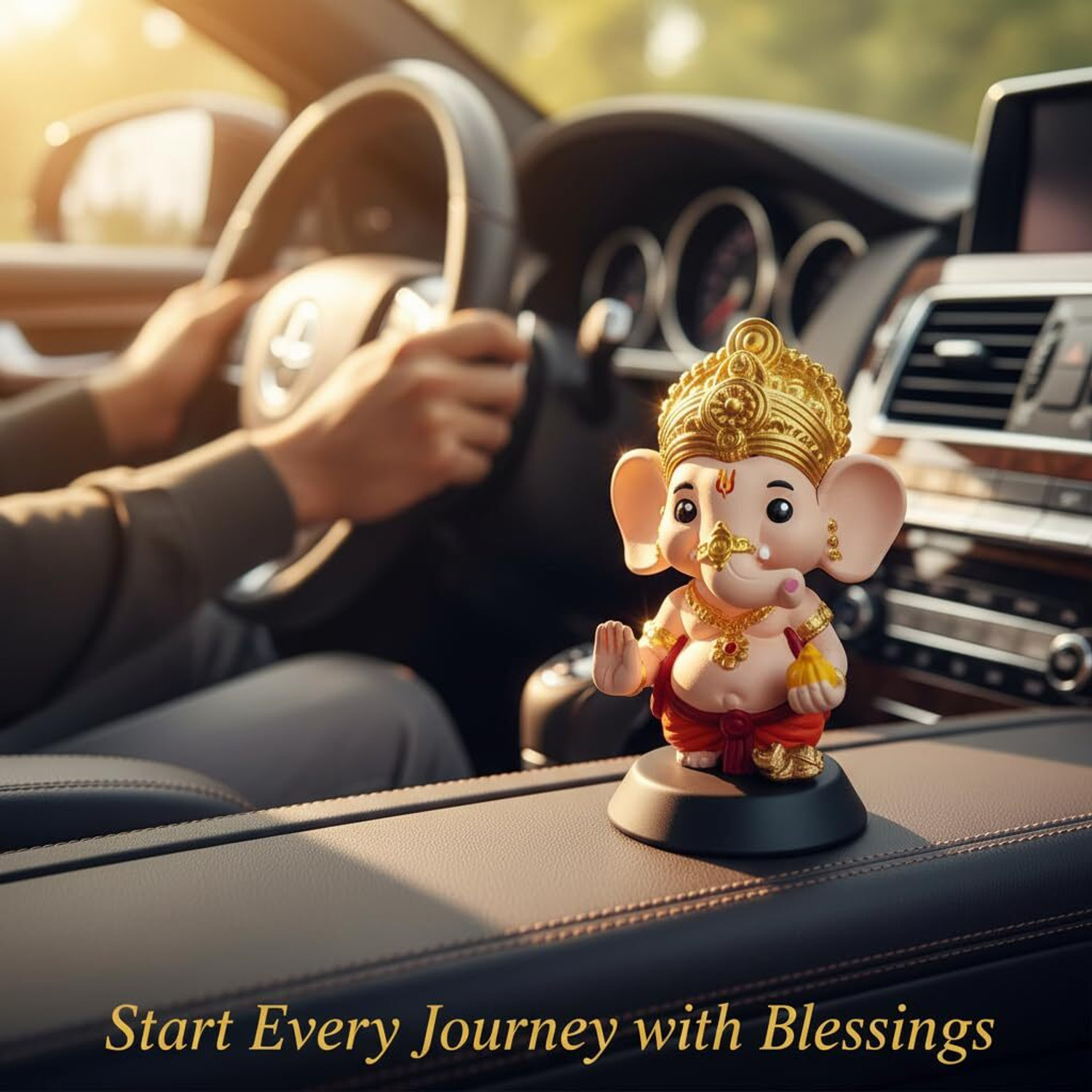 Image of Tendyzonal Tendyzonal GANESH Decorative Showpiece & Car Dashboard - 11 cm (Plastic, Gold) Decorative Showpiece - 11 cm
