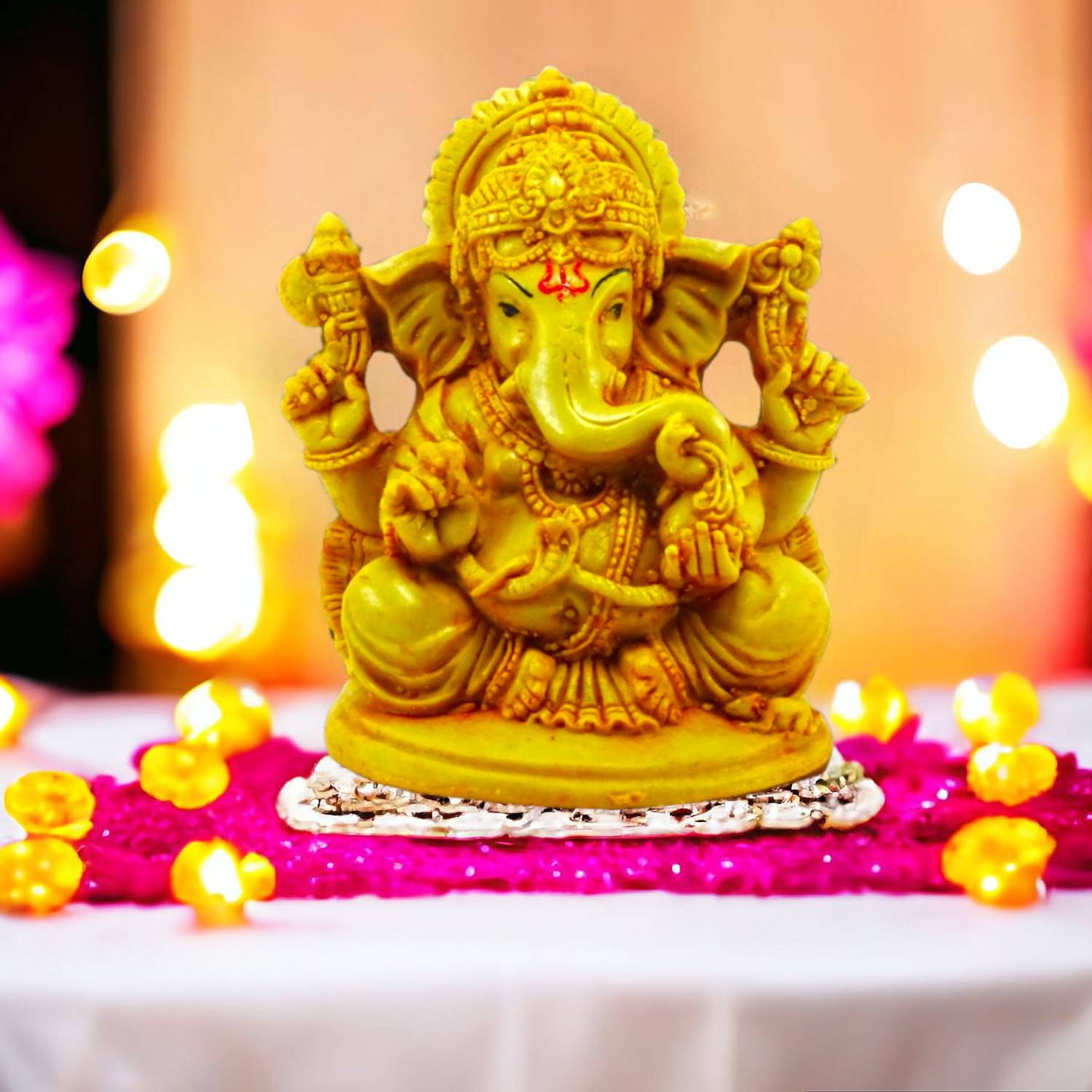 xenith Decor Gol Ganesha Idol Showpiece Murti Figurine for Car Dashboard Home Office Decorative Showpiece - 11 cm