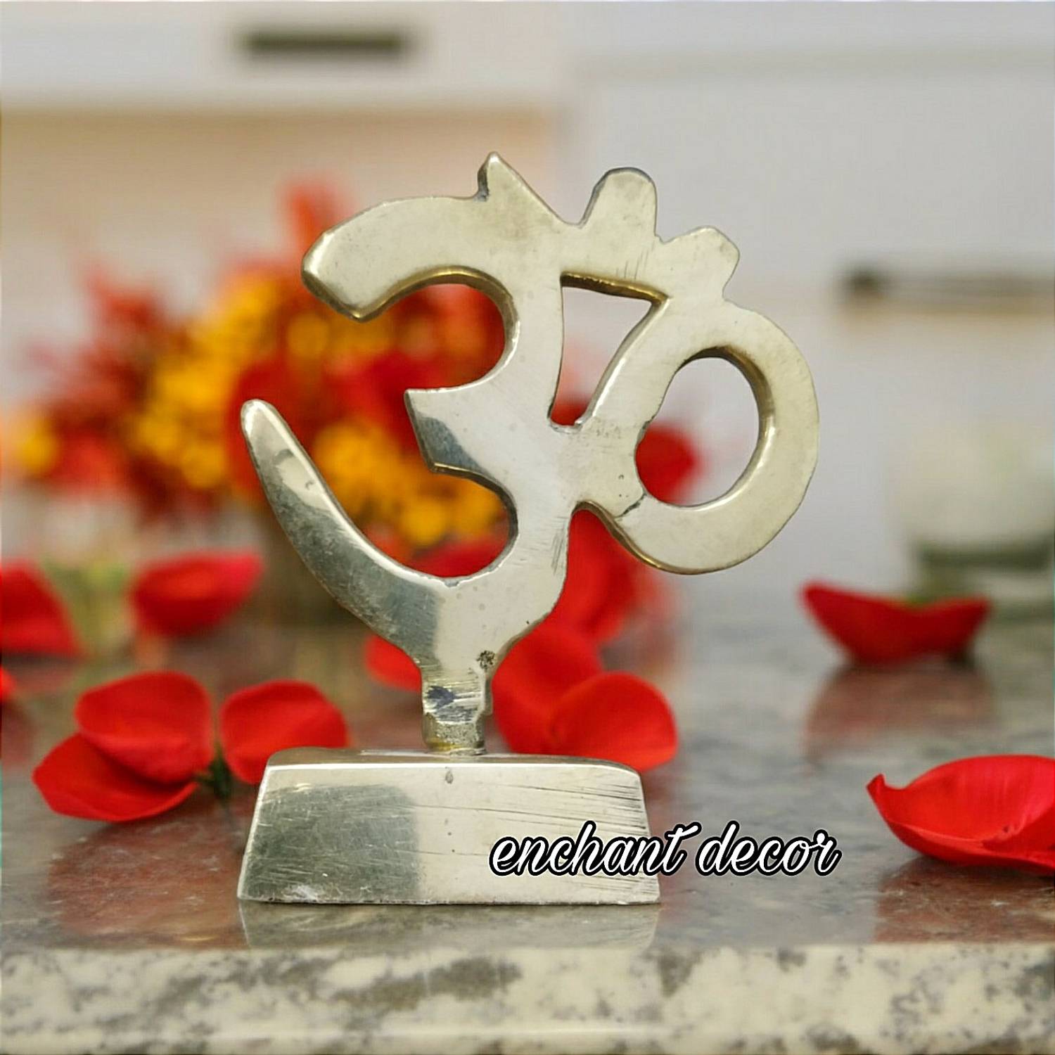 Asha Enchant Decor Brass Om Symbol For Car Dashboard Temple Home Decor Table Decor Decorative Showpiece - 6 cm