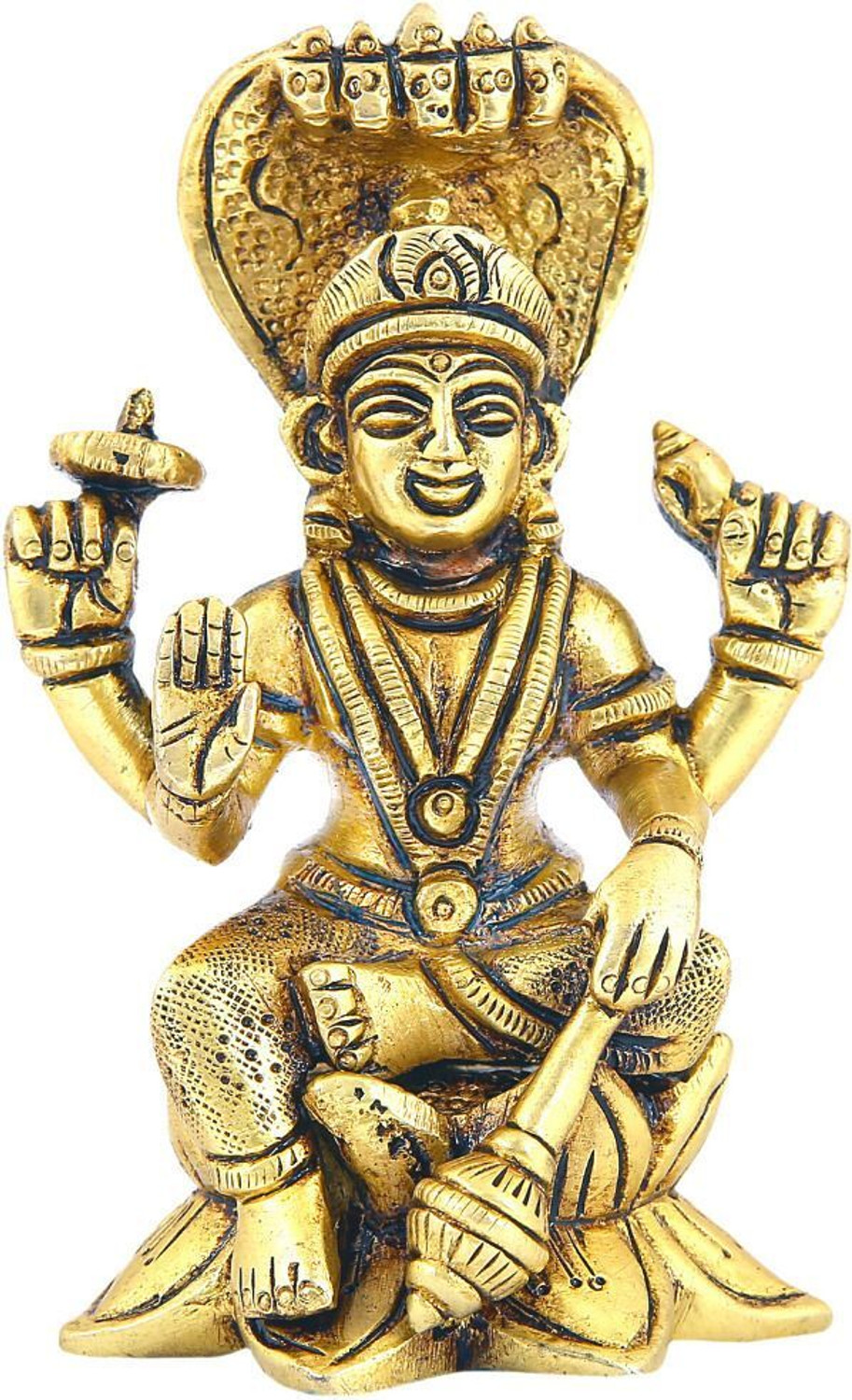 Image of Shreeyash Brass Vishnu Ji idol with sheshnaag Home decorative item Decorative Showpiece - 11.4 cm (Brass, Yellow)