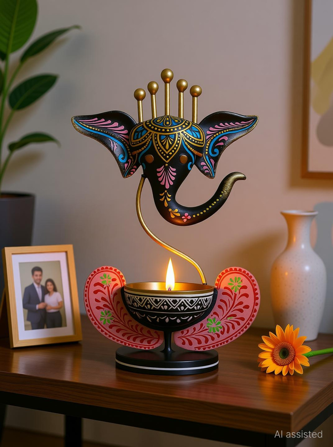 Image of Handicrafy Metal Ganesha Tealight Candle Holder Decorative Showpiece - 28 cm
