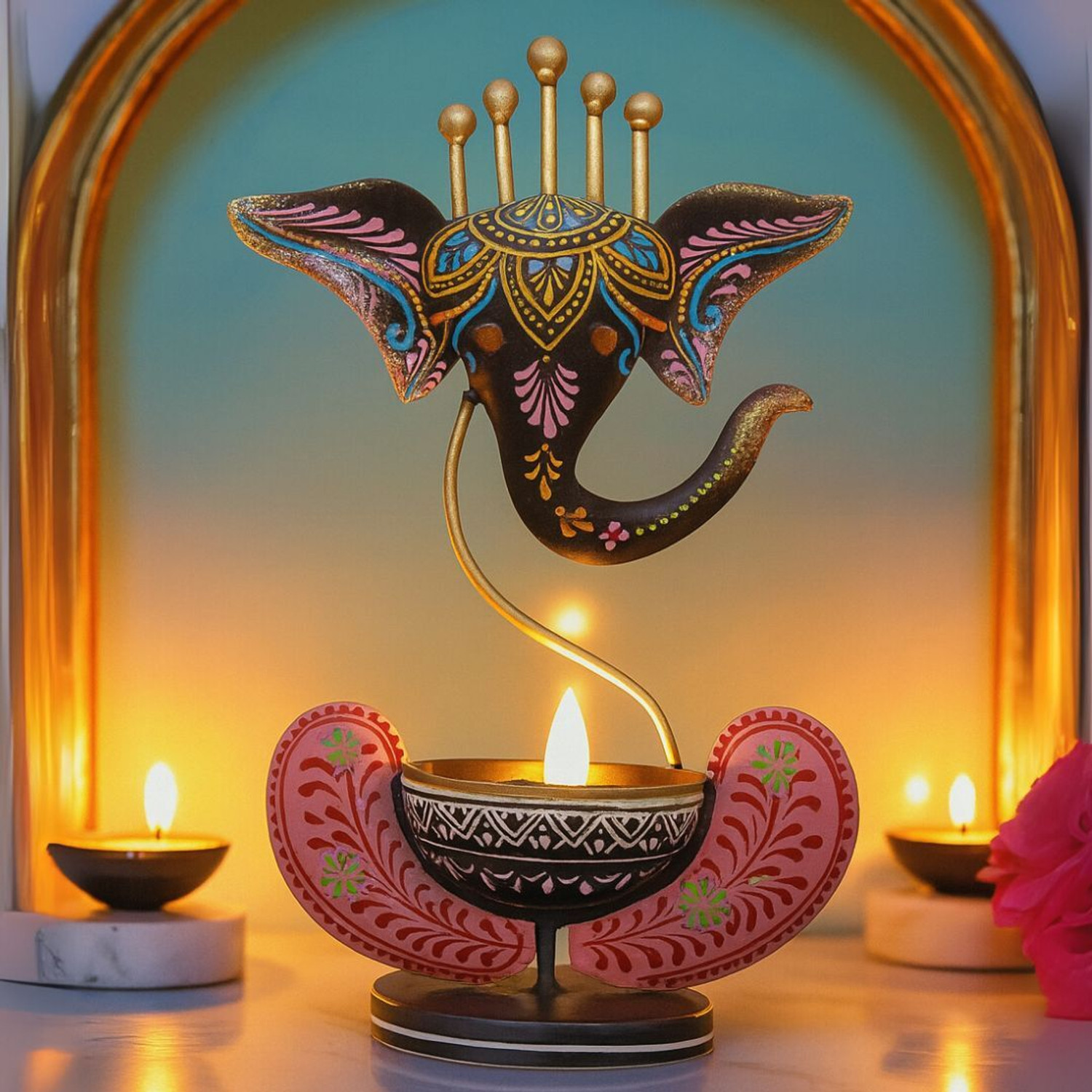 Image of Handicrafy Metal Ganesha Tealight Candle Holder Decorative Showpiece - 28 cm