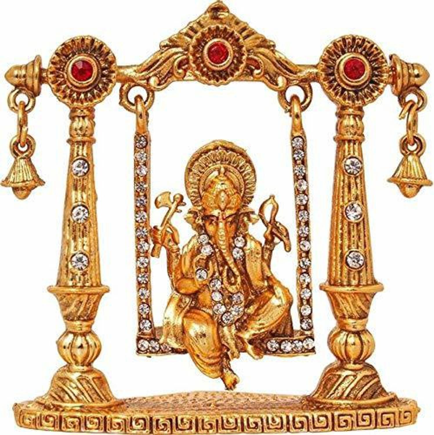 Xudo Jhula Ganesh Statue Murti For Car,Study,Office,Mandir Showpiece figurine Decorative Showpiece - 5 cm