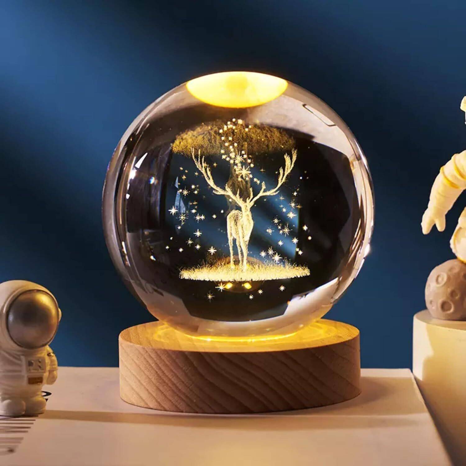 DOJI 3D Crystal Ball Night lamp USB Cable LED Wooden Base Cryst