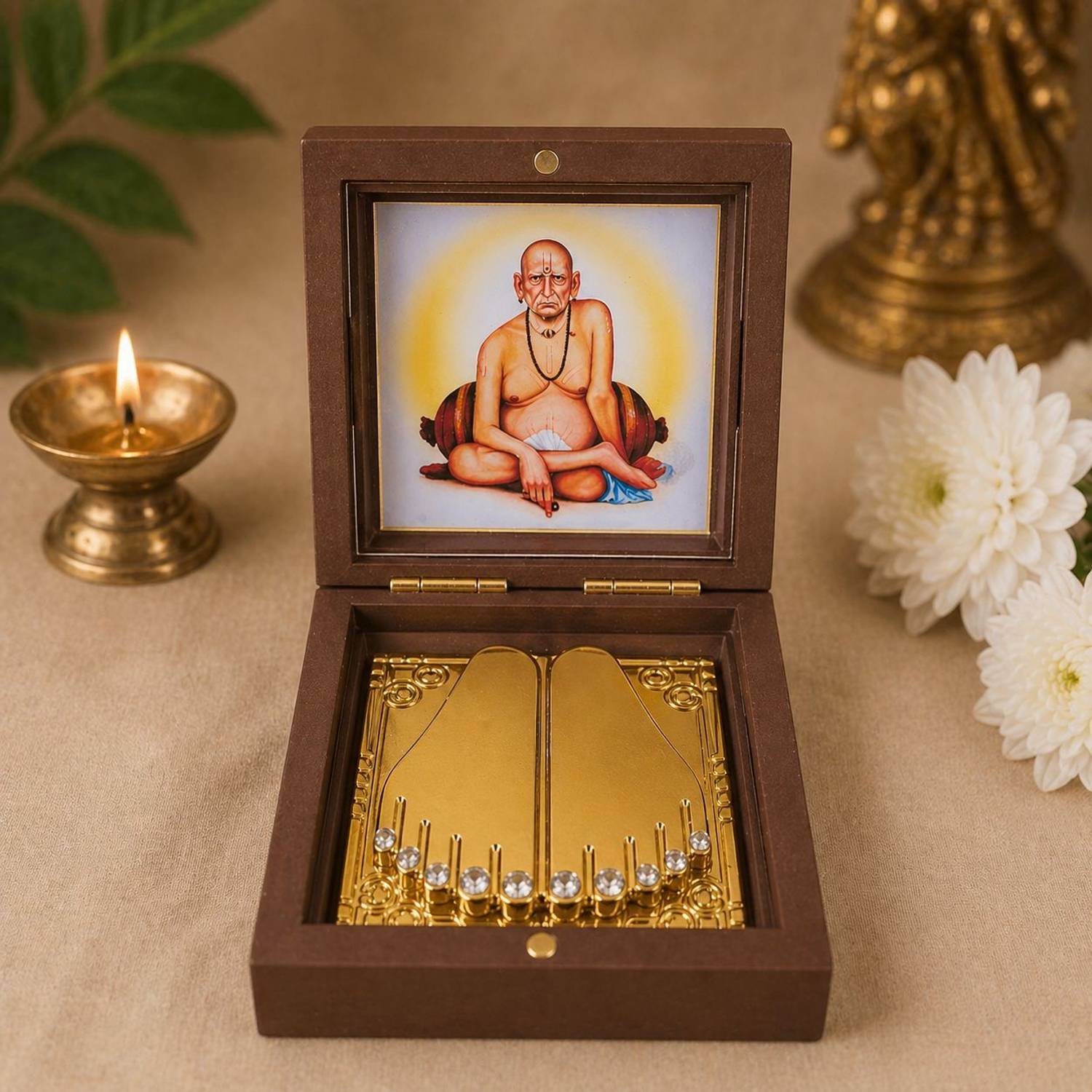 Averiq Gifts Swami Samarth Charan Paduka Gift Box Decorative Showpiece  -  7.62 cm