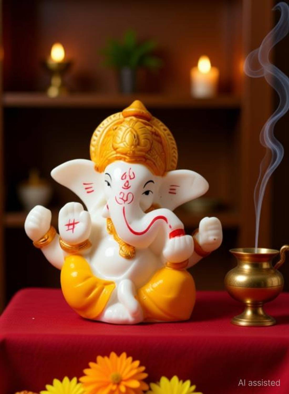 EKiN Polyresin Ganesh Idol For Home Decor, Vinayaka Figurine, God Of Success Decorative Showpiece - 8 cm