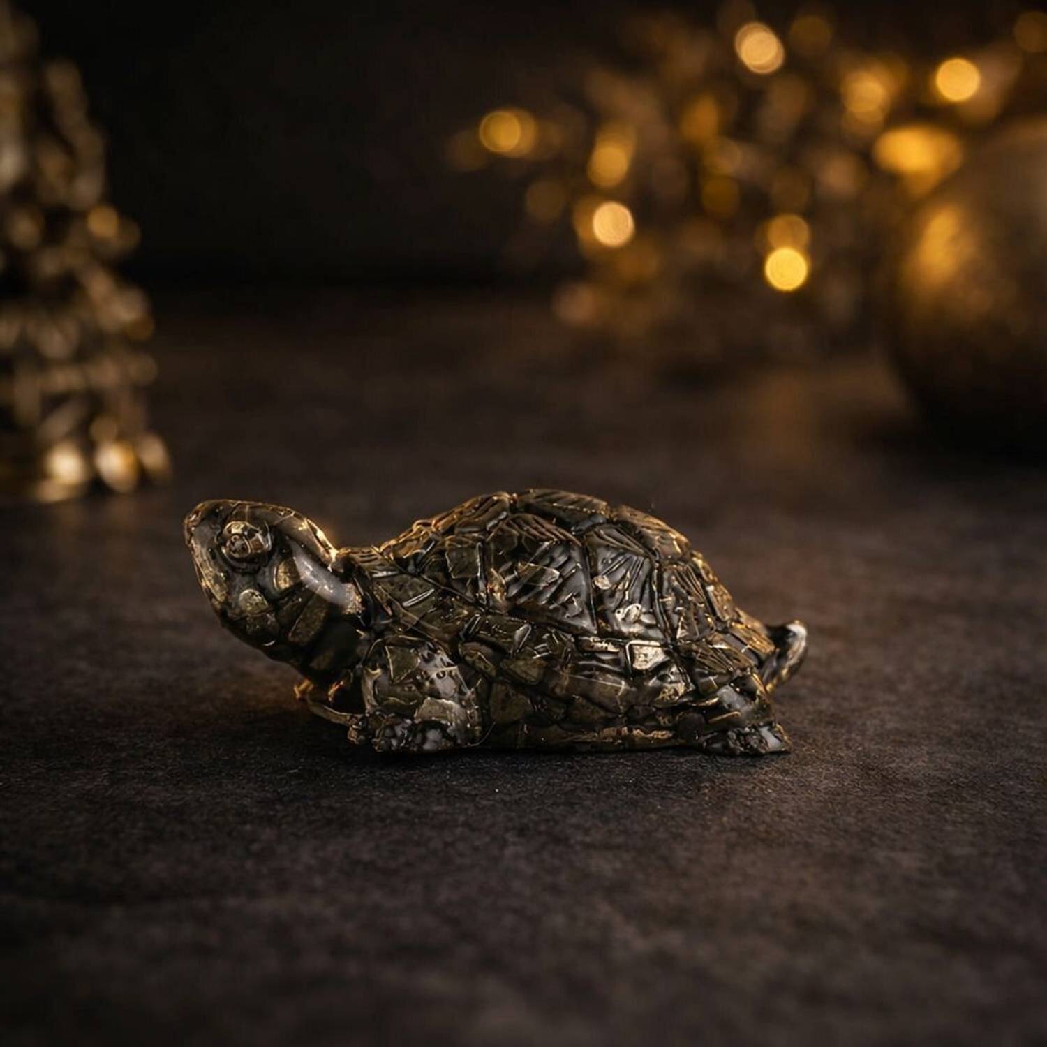 AanganAura Natural Pyrite Tortoise Showpiece for Home & Office Decorative Showpiece - 2.75 cm