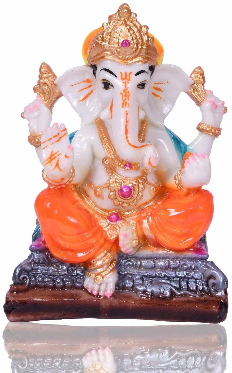 Rudram Arts Marble Dust Ganesha Statue Ganesh Ganpati Murti Idols Decorative Showpiece - 15 cm