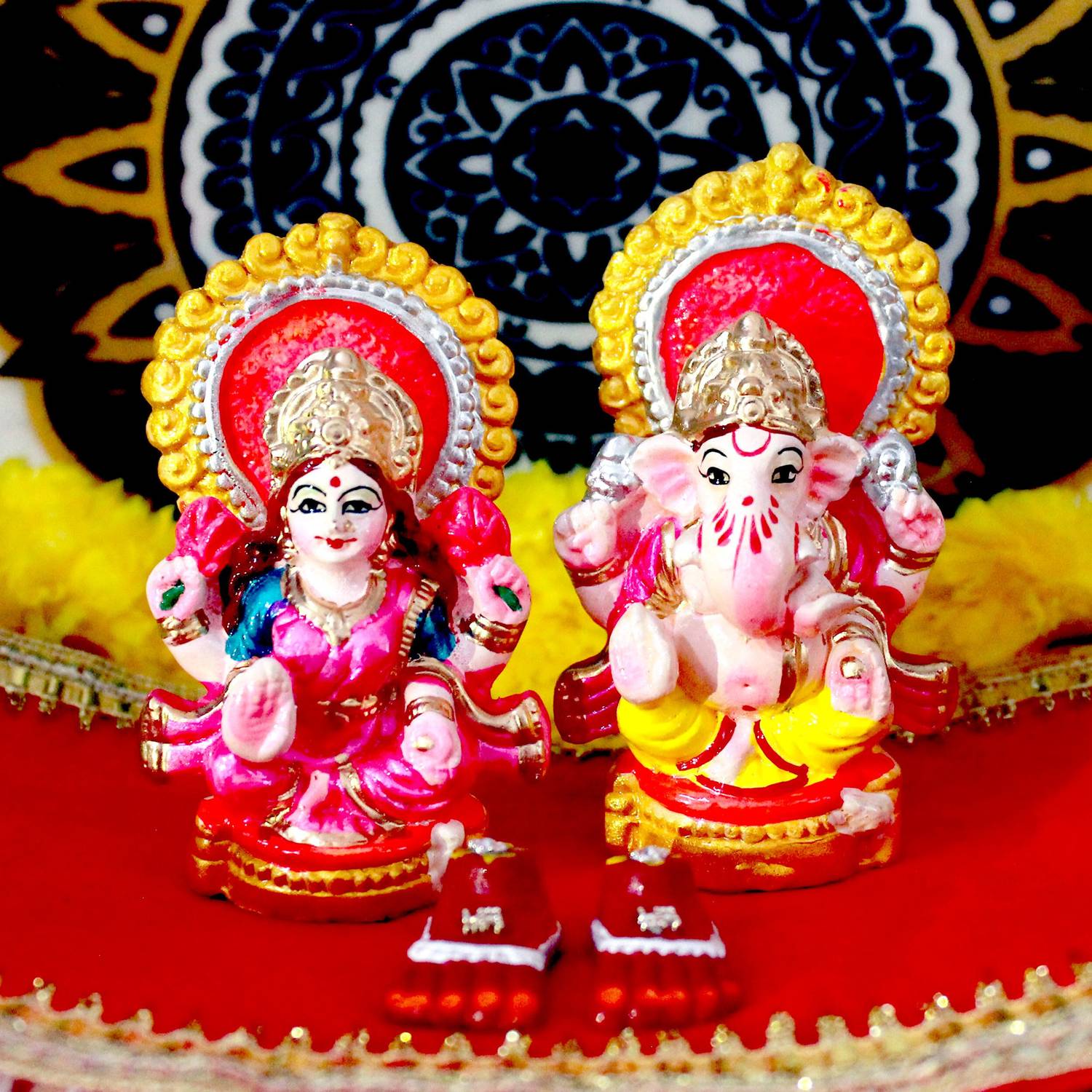 Bossify Beautiful Handcrafted Clay Laxmi Ganesh Murti for Diwali | Lakshmi Ganesha Idol Decorative Showpiece - 9 cm
