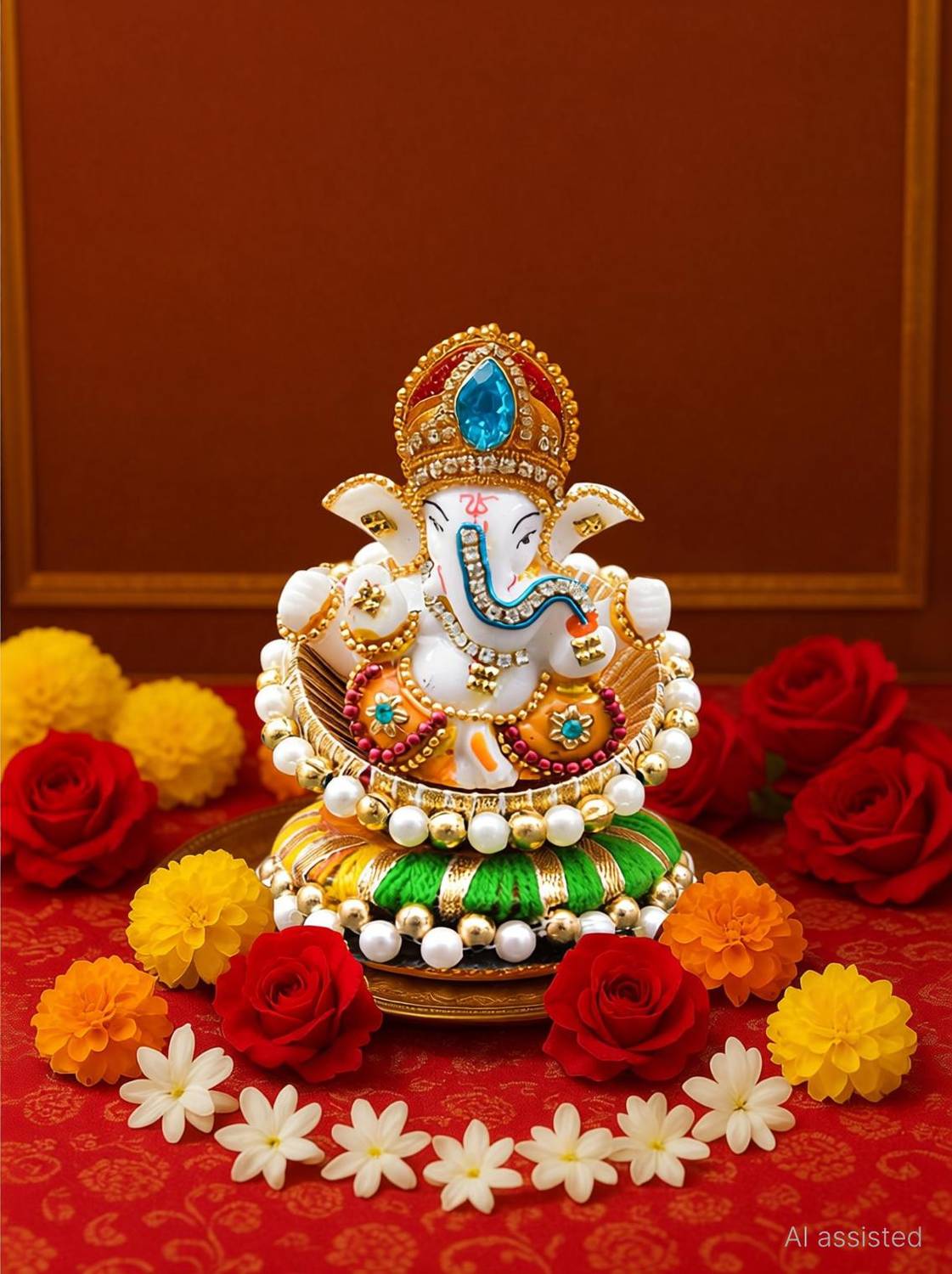 UniqueArt Back Lotus Lord Ganesha Idol God Idol for Car Dashboard, Home, Office Décor Decorative Showpiece - 11 cm