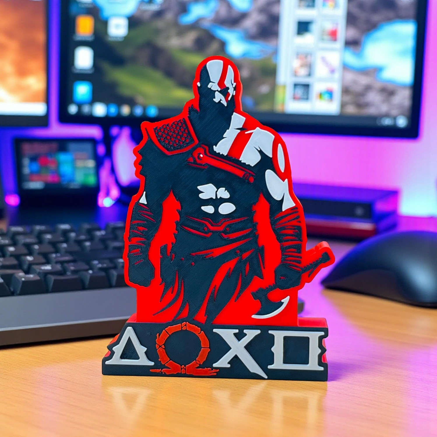 Image of HOBIGO KRATOS Themed Table Top | 3D Action Hero Decorative Showpiece for Gaming Fans Decorative Showpiece - 20 cm
