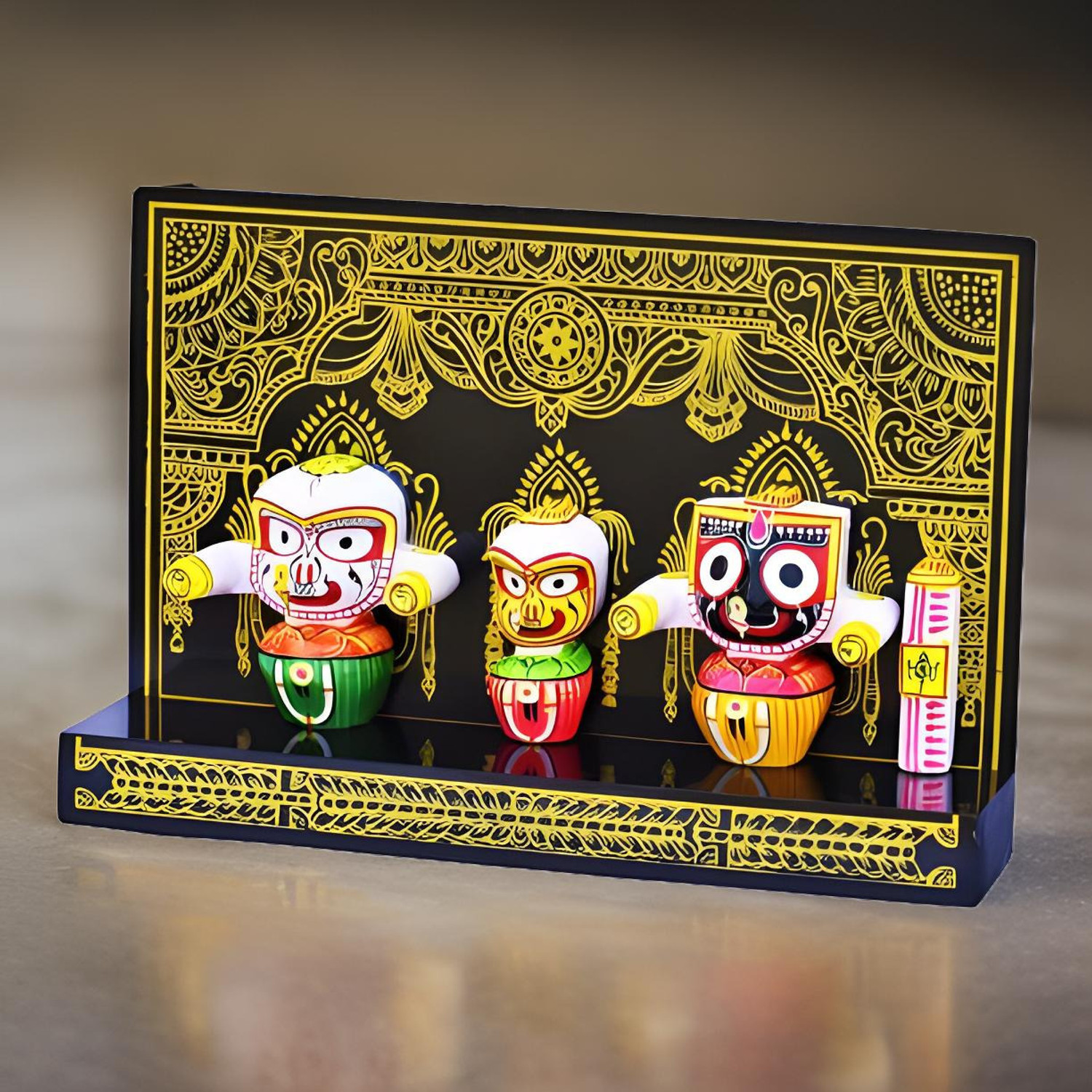 Image of AN Fashion Ceramic Lord Jagannath, Subhadra, Balabhadra, Sudarshana in Singhasana Decorative Showpiece - 23 cm