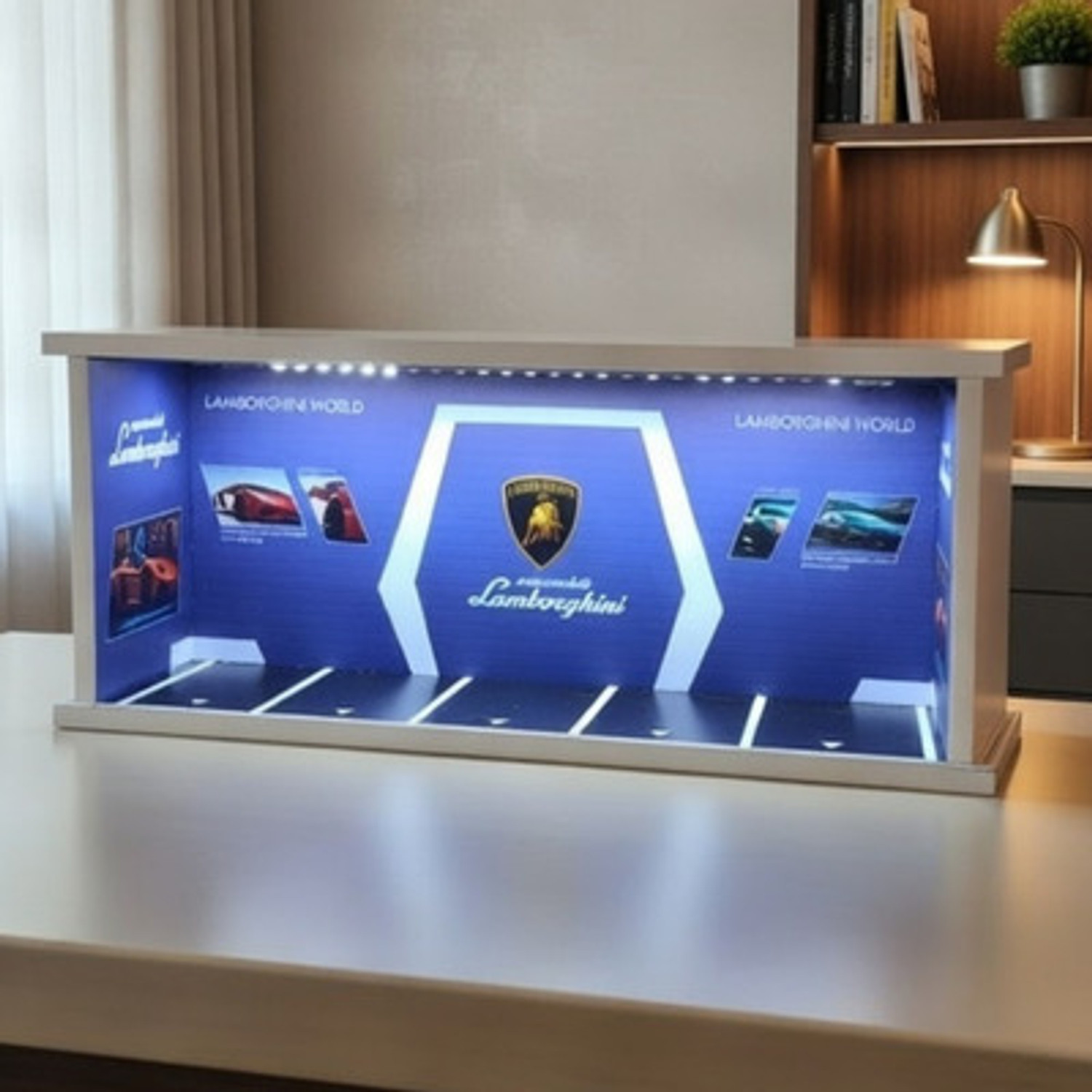 Image of Art Monk Premium Luxury Car Diorama Display Case with LED Lighting | Lamborghini World Decorative Showpiece - 4.76 cm