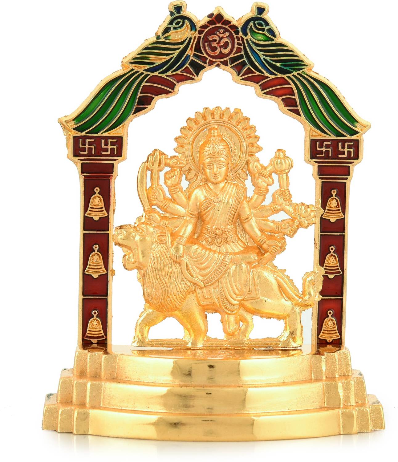 Bhavikaa Maa Durga Spiritual Religious Metal Gold Plated Statue (w x h - 8 x 10.5 cm) Decorative Showpiece  -  10.5 cm
