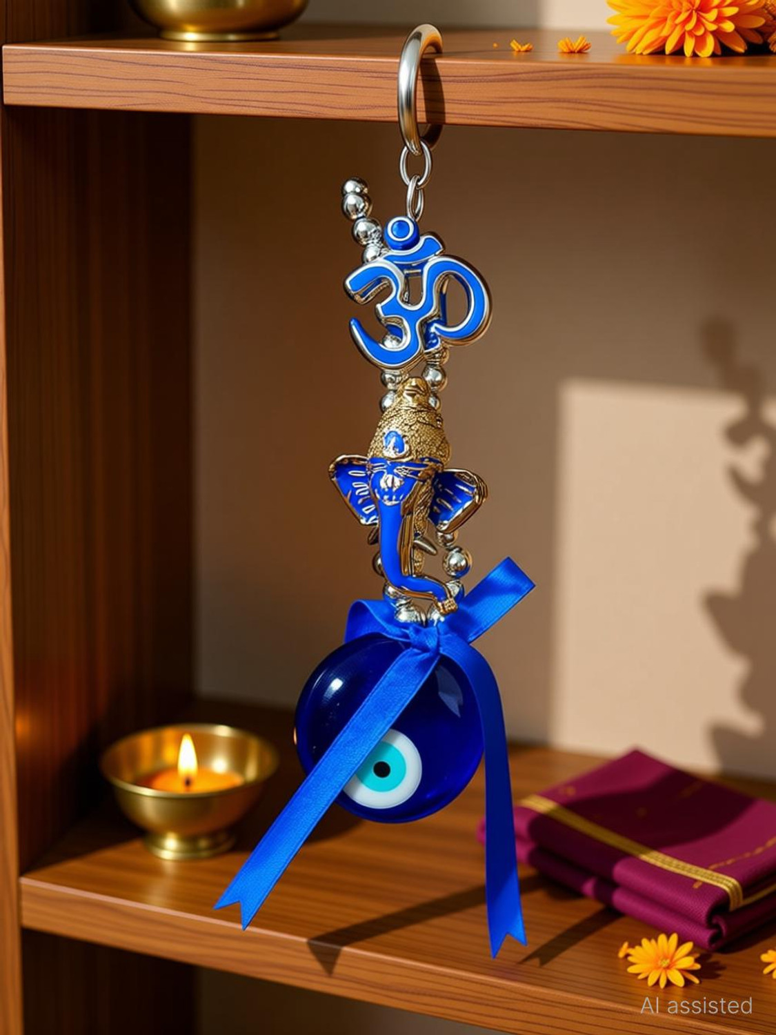 Image of sculpmart Evil Eye Hanging with Om & Ganesh Design for Home Entrance & Pooja Room Decor Decorative Showpiece - 17 cm