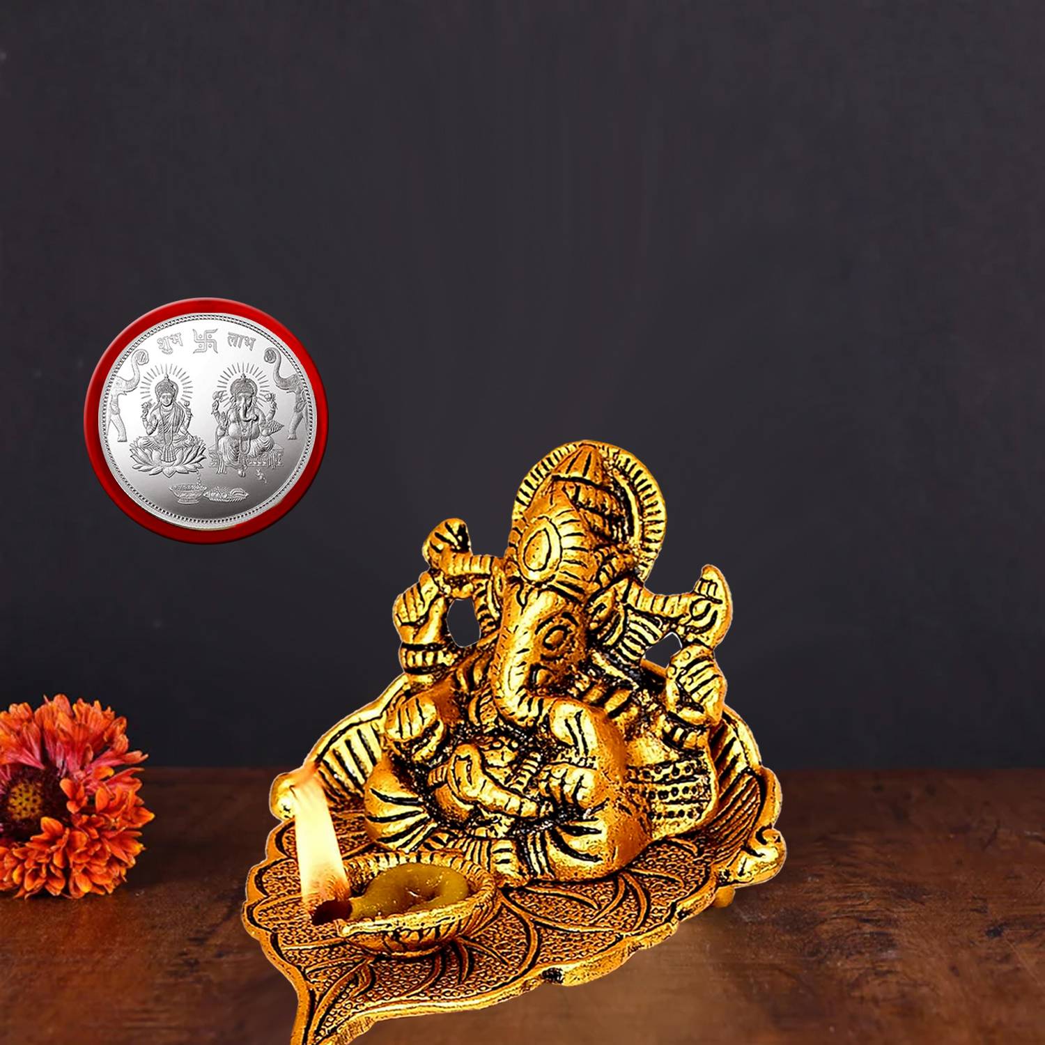 NOKTUS Ganesh Idol With Diya Decorative Showpiece - 8 cm