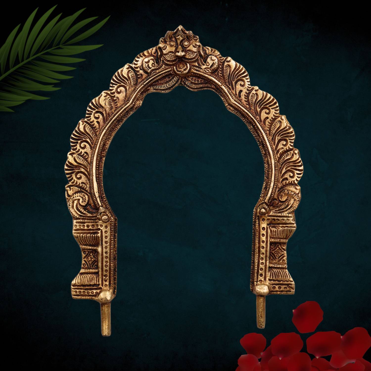 Bhunes Brass Prabhavali Frame Arch Temple Decor Idol Backdrop Wall Hanging 8 Inch Decorative Showpiece - 20 cm