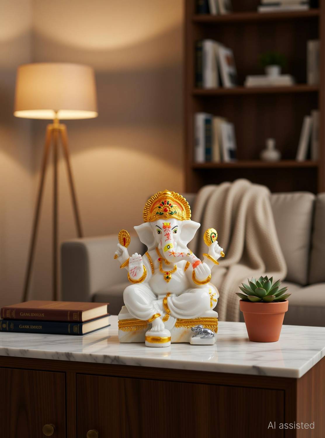 TRILOK Ganesh ji 8 inch White Decorative Showpiece - Image 1