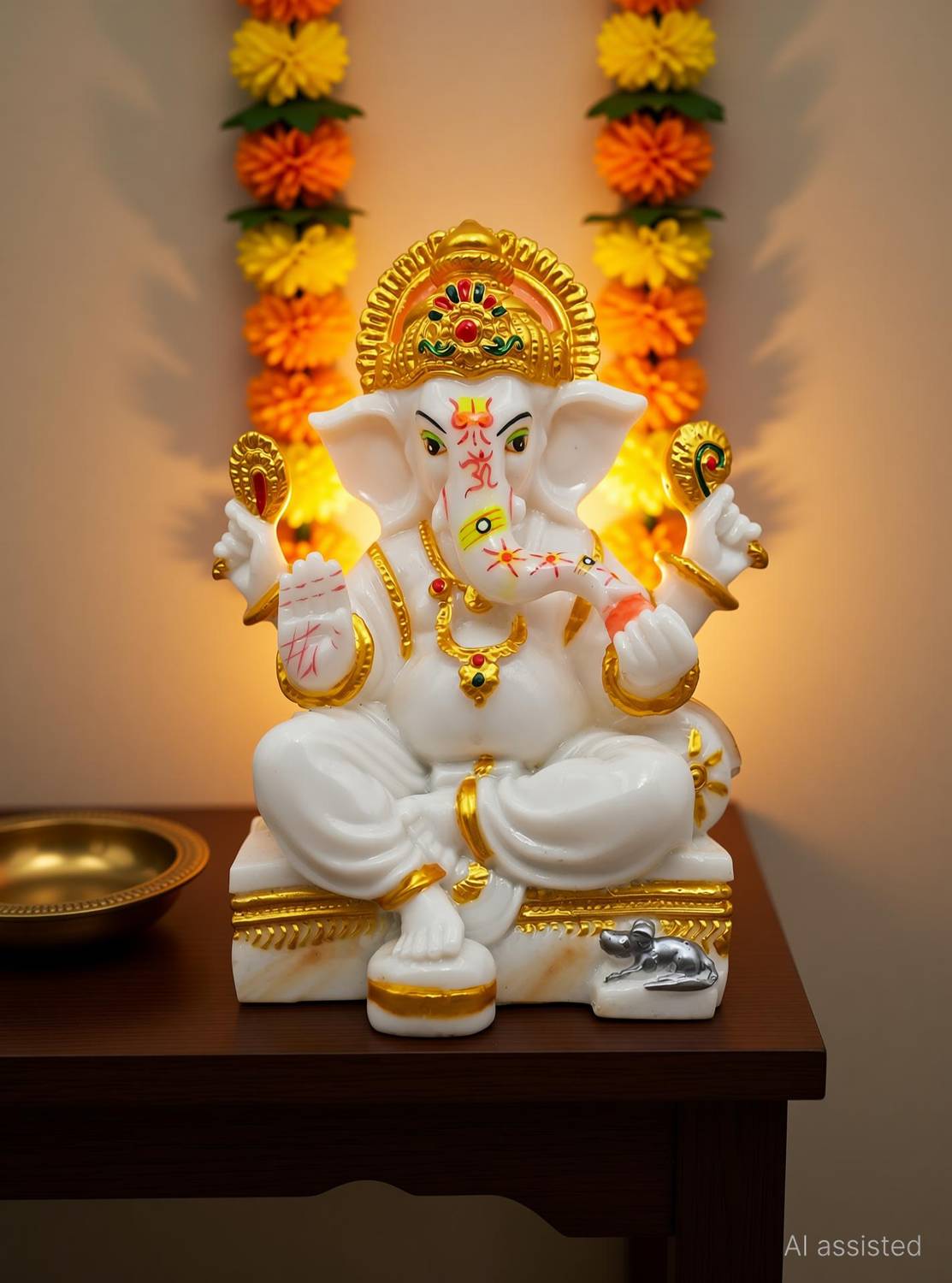 TRILOK Ganesh ji 8 inch White Decorative Showpiece - Image 2