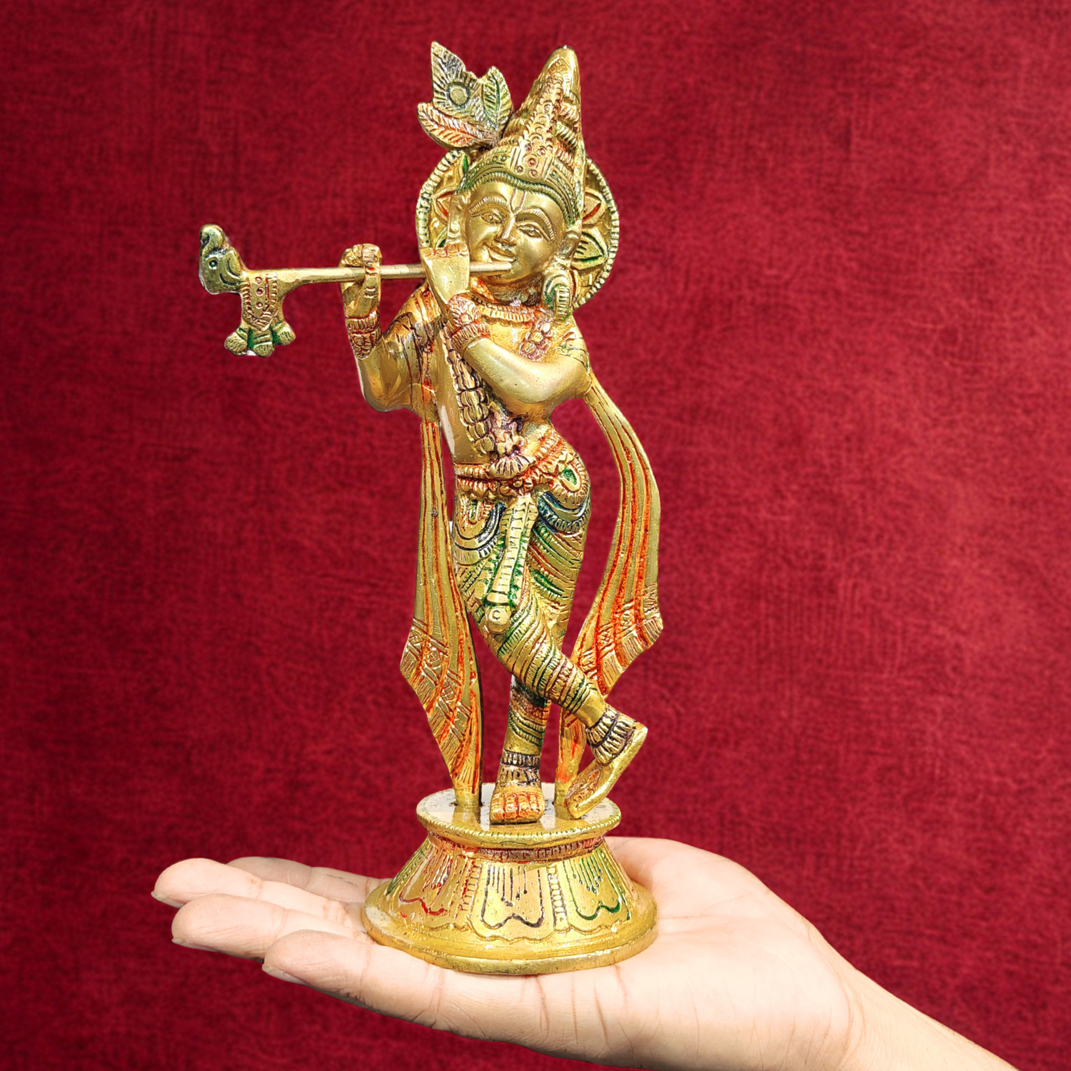 Image of Craftcart Krishna Brass Idol Statue | Pure Brass | premium Quality | w: 1.4 Kg | Decorative Showpiece - 25 cm