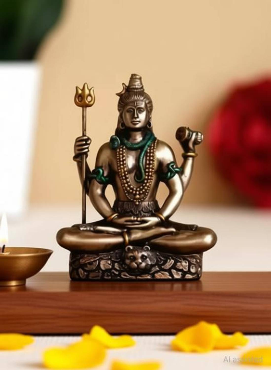 Artrivia Decorative Shiva Idol, Bhole Nath, Mahadev Statue For Car Dashboard, Gold Decorative Showpiece  -  8 cm