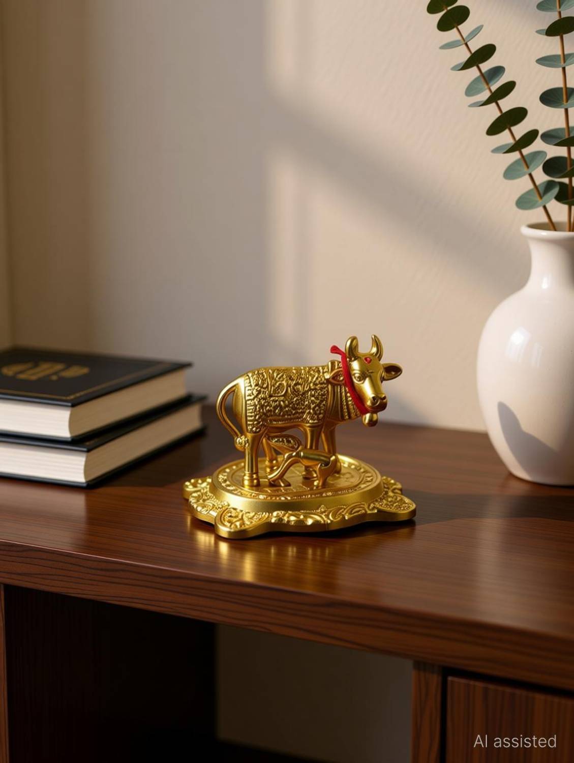 ABLOOM 8 cm Mini Cow With Bachda Decorative Showpiece - 2 cm