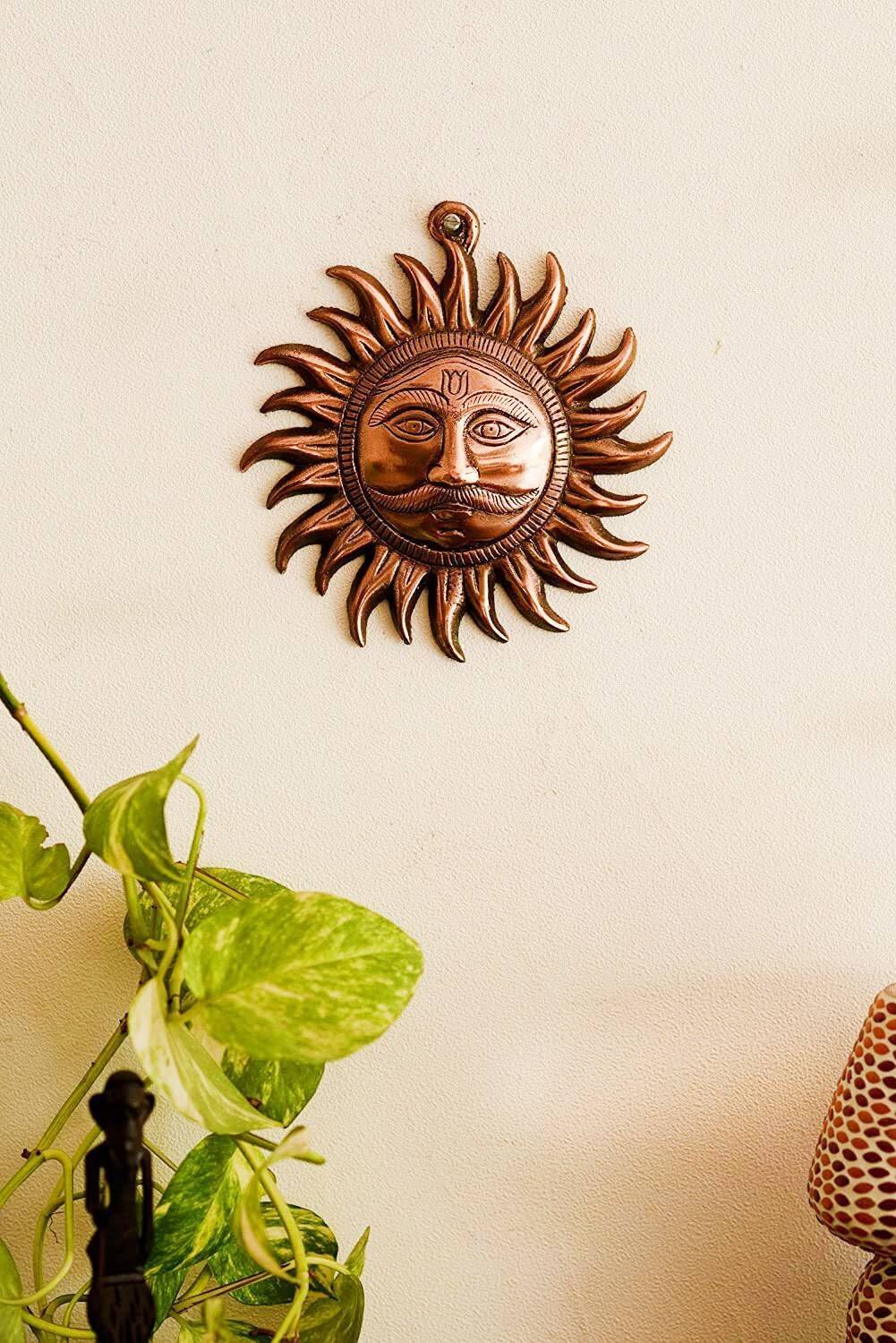 BHM Collection Original Good Qaulity Copper Wall Hanging Lord Surya/Sun/Suraj Face Metal Copper Decorative Showpiece - 12.21 cm